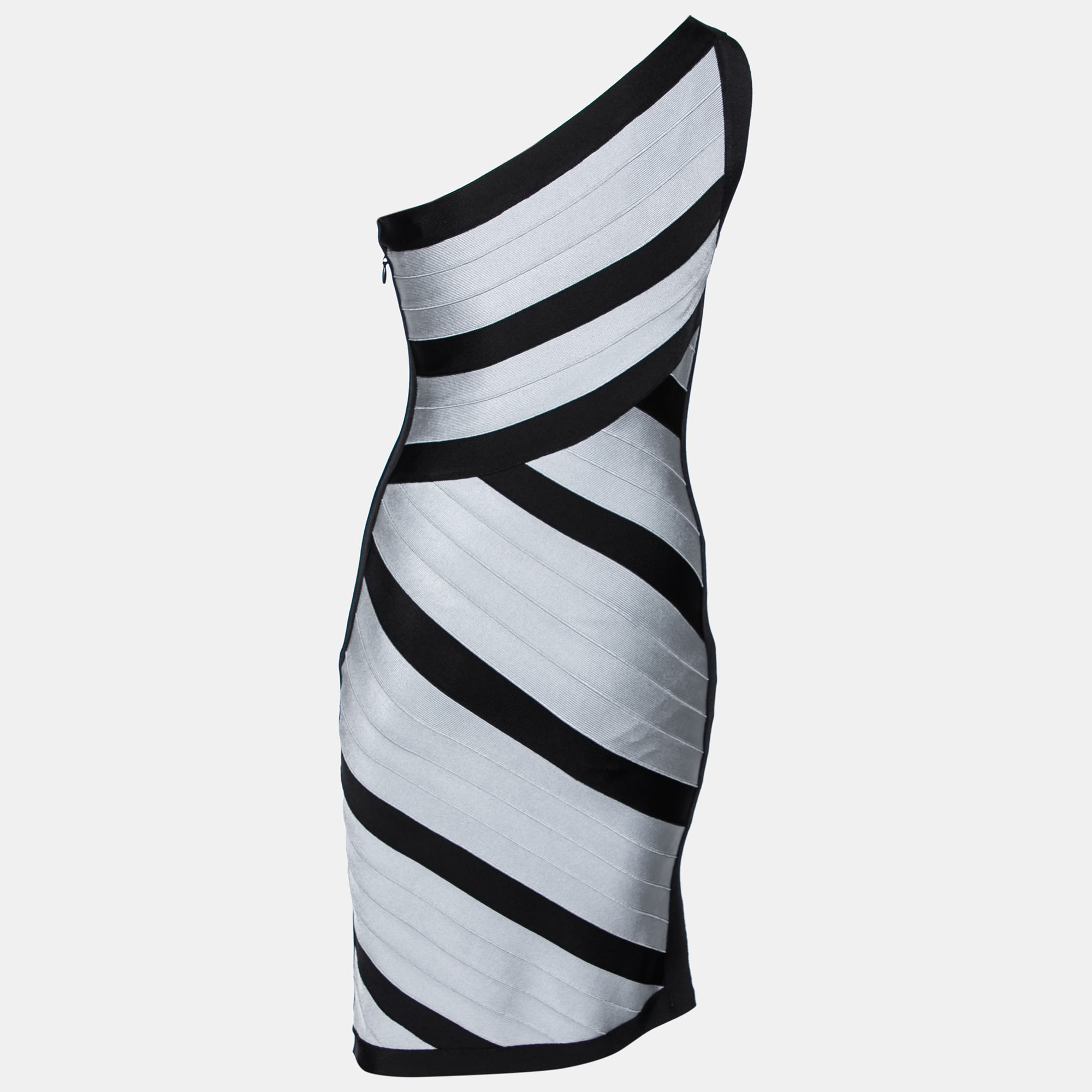 

Herve Leger Black & Grey Bandage One Shoulder Bodycon Dress