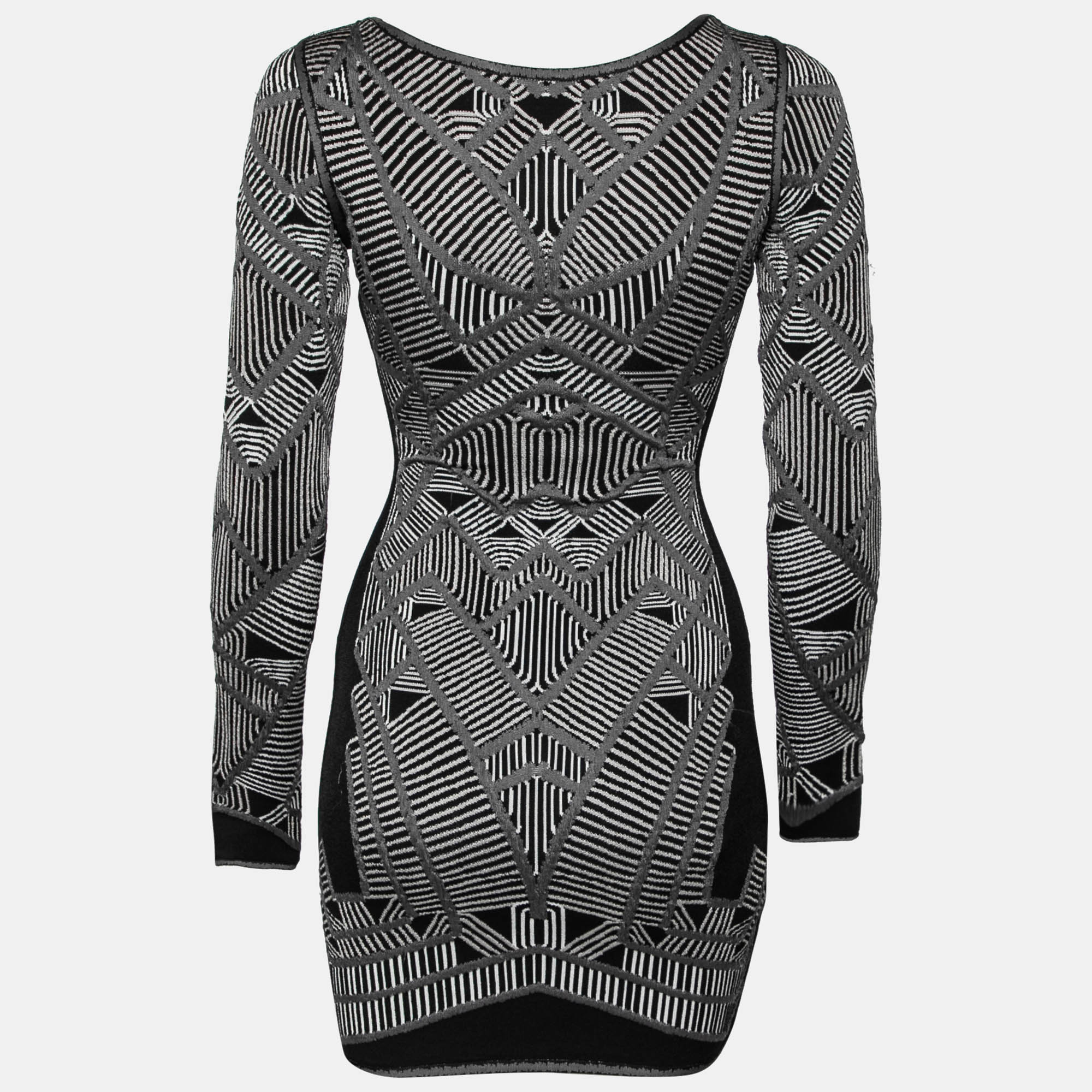 

Herve Leger Monochrome Jacquard Knit Axelle Bodycon Dress, Grey