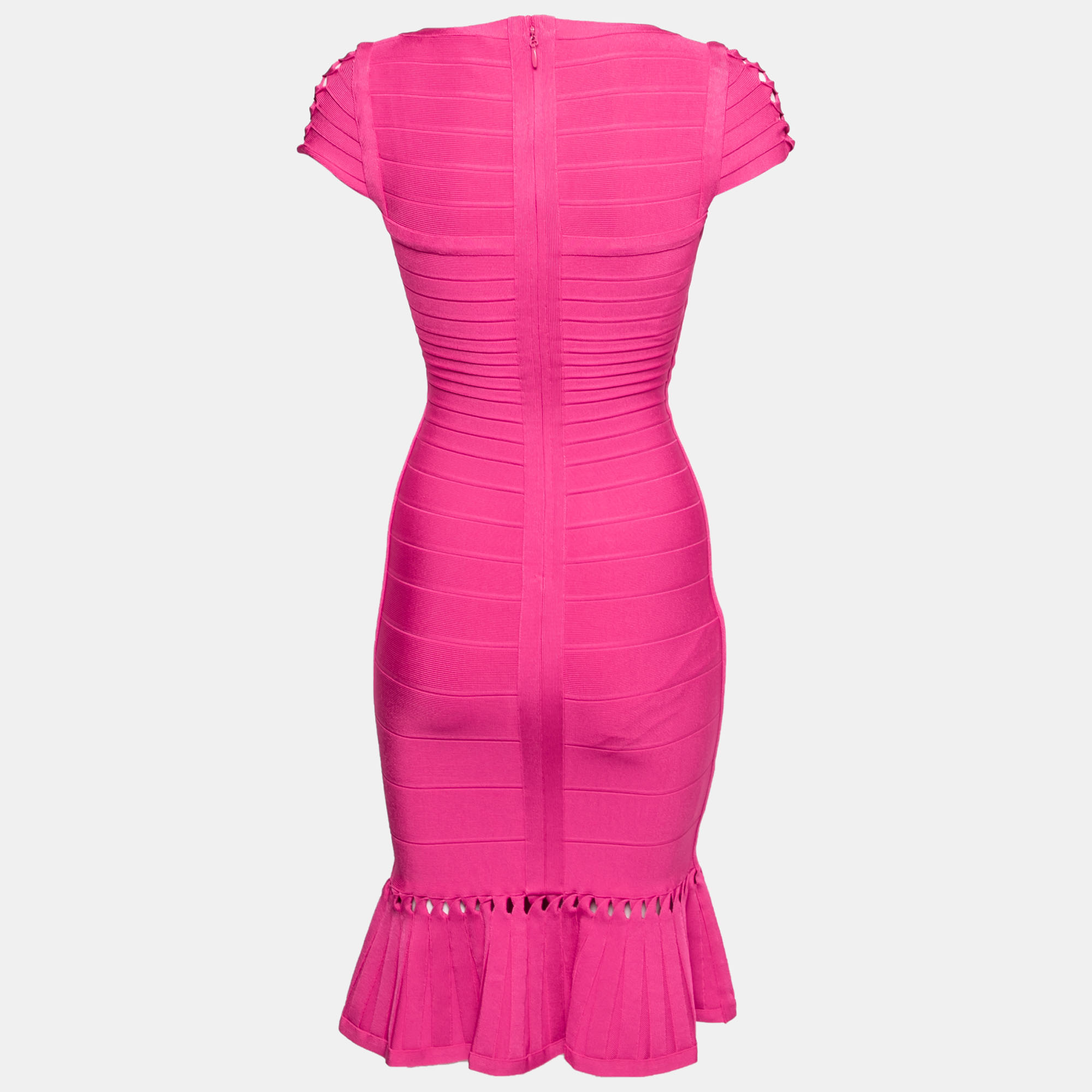 

Herve Leger Pink Bandage Cap Sleeve Muriel Bodycon Dress