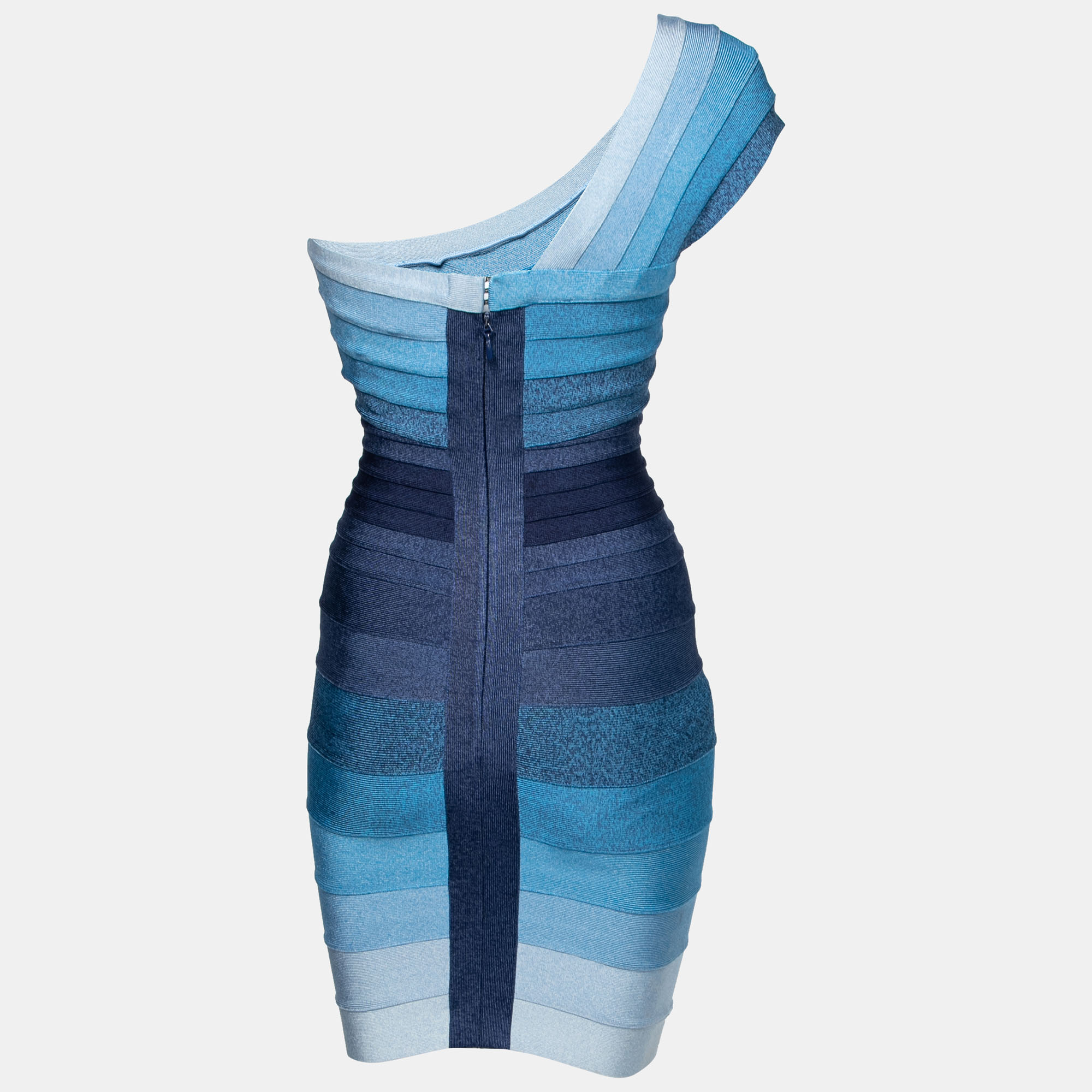 

Herve Leger Blue Ombre Bandage One-Shoulder Anett Bodycon Dress