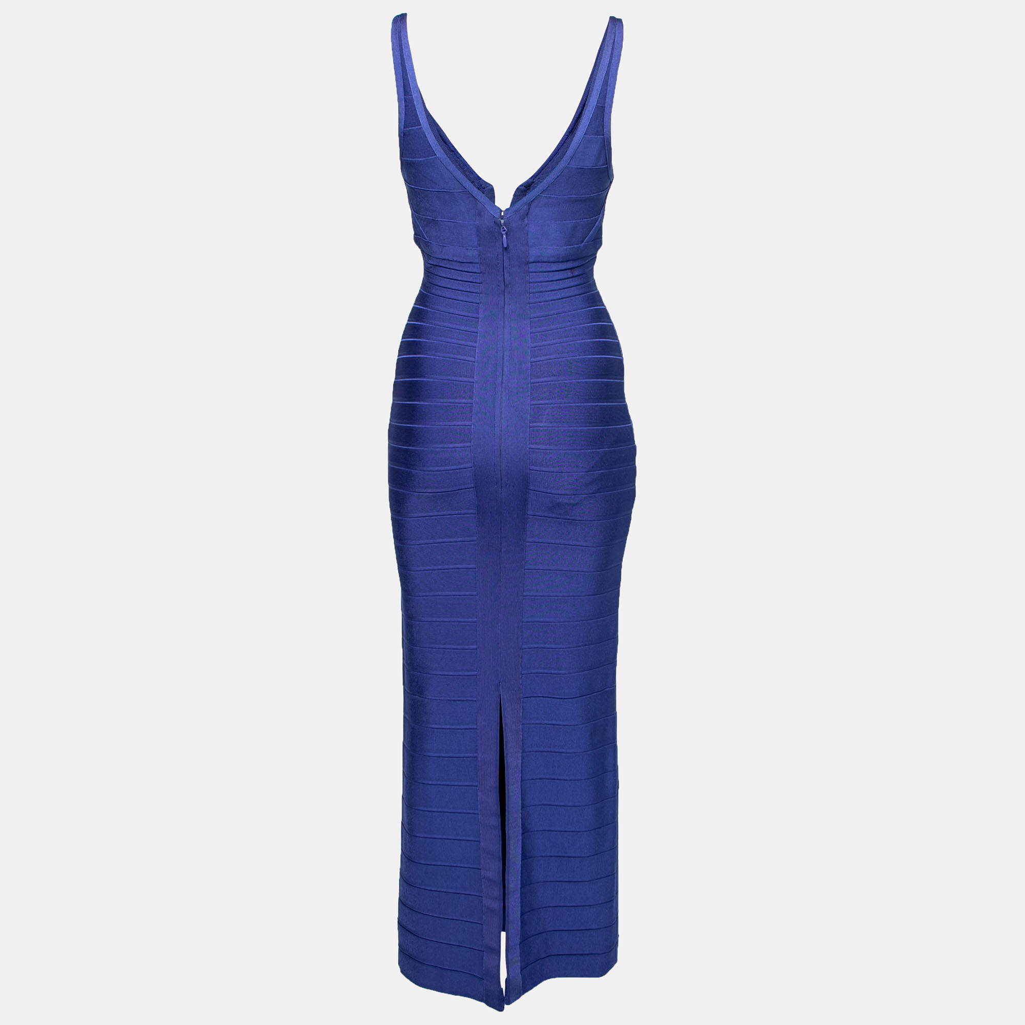 

Herve Leger Blue Bandage Embellished Plunge Neck Bodycon Dress