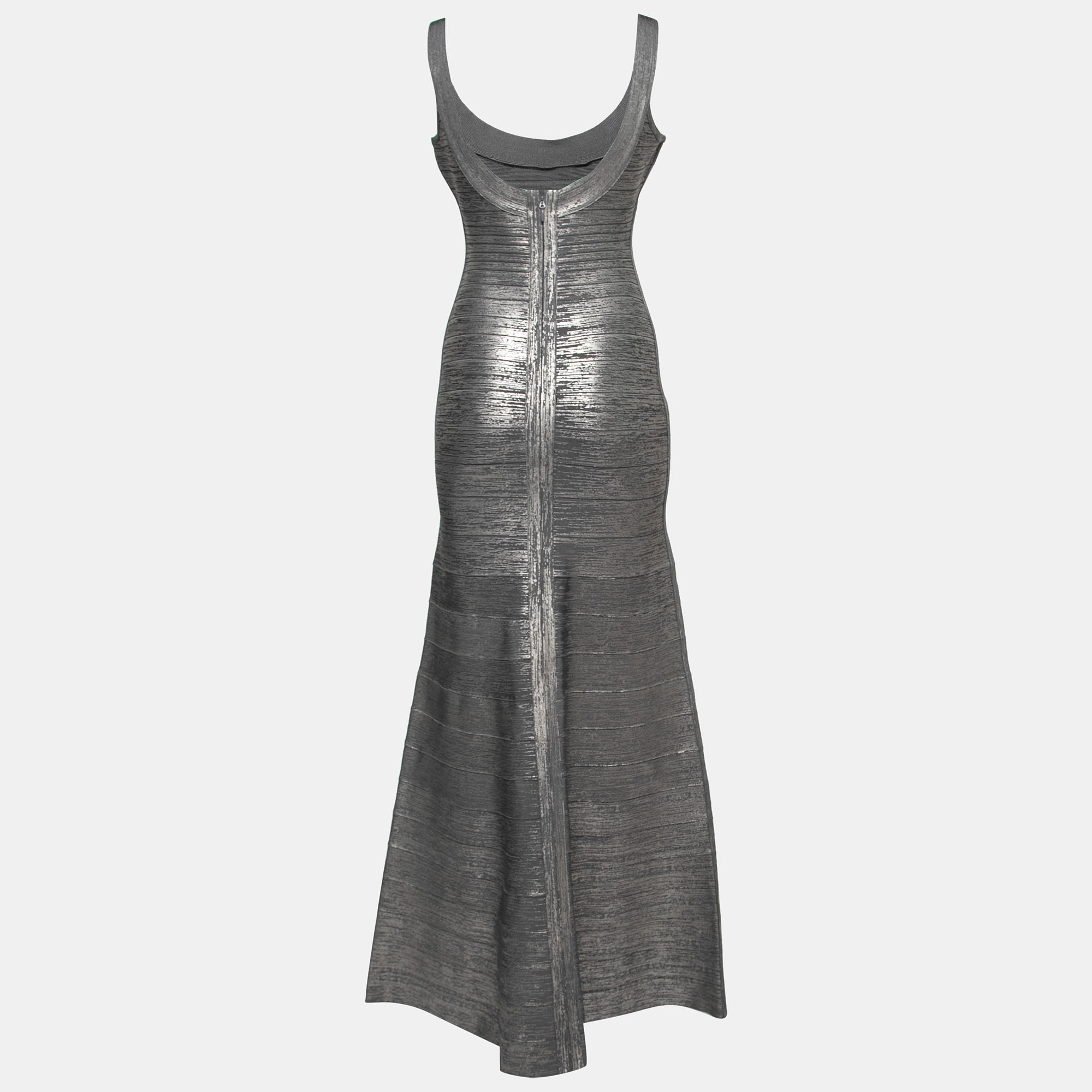 

Herve Leger Metallic Grey Bandage Flared Maxi Dress, Silver