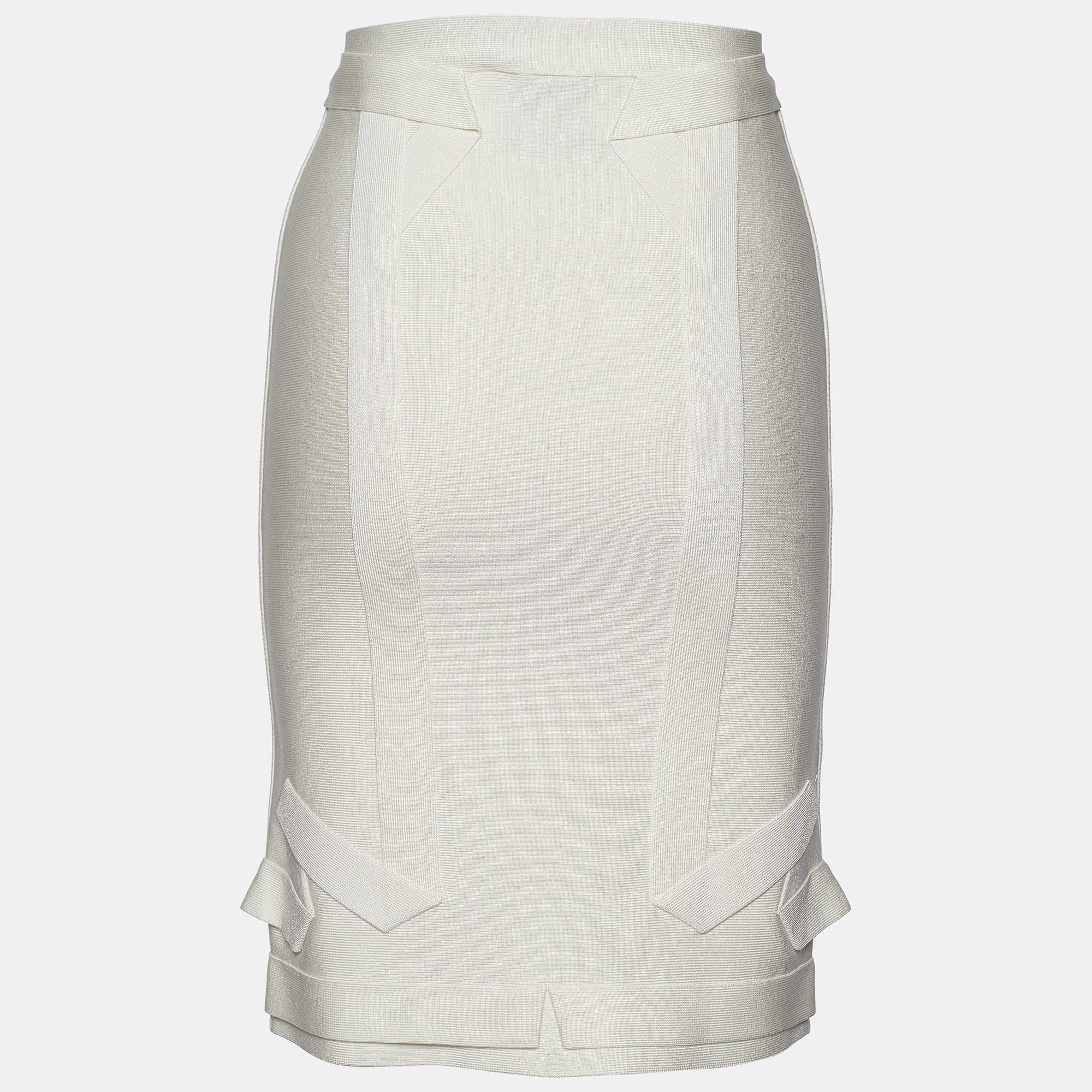 

Herve Leger Alabaster Knit Origami Fold Detail Maddison Zip Front Skirt, White