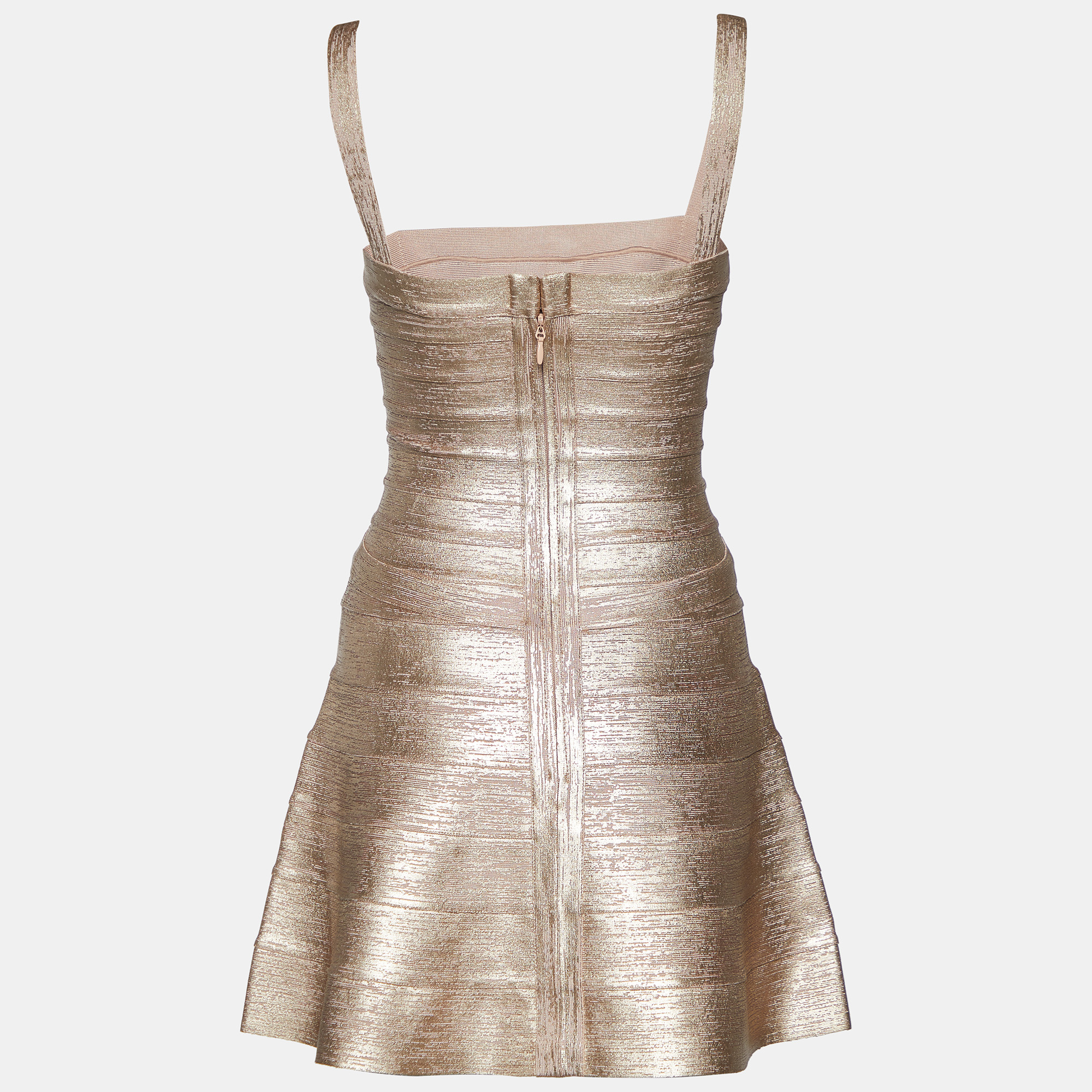 

Herve Leger Gold Metallic Foil Print Knit Faith Mini Dress