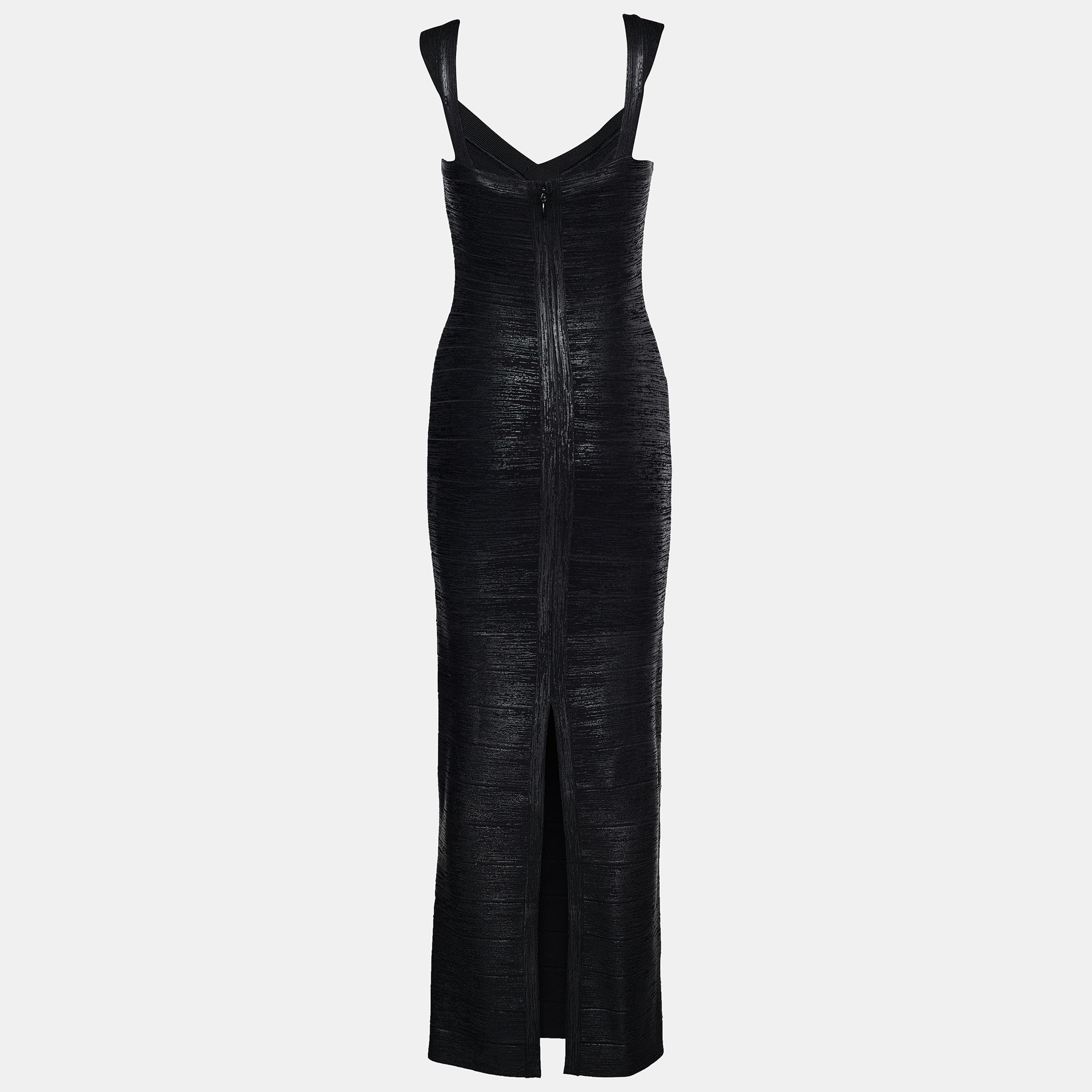 

Herve Leger Black Foil Print Knit Bandage Dress