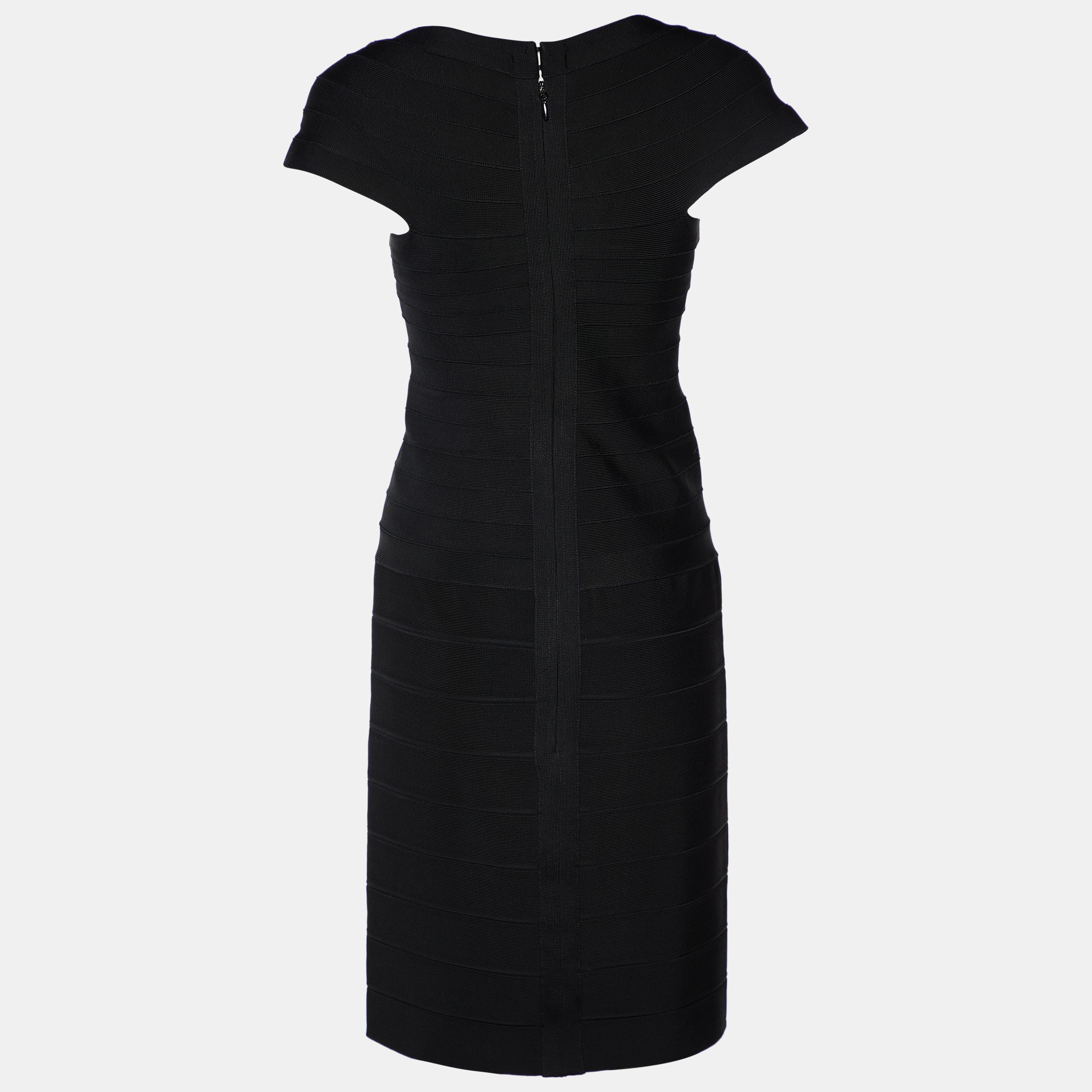 

Herve Leger Black Cap Sleeve Bandage Mini Dress
