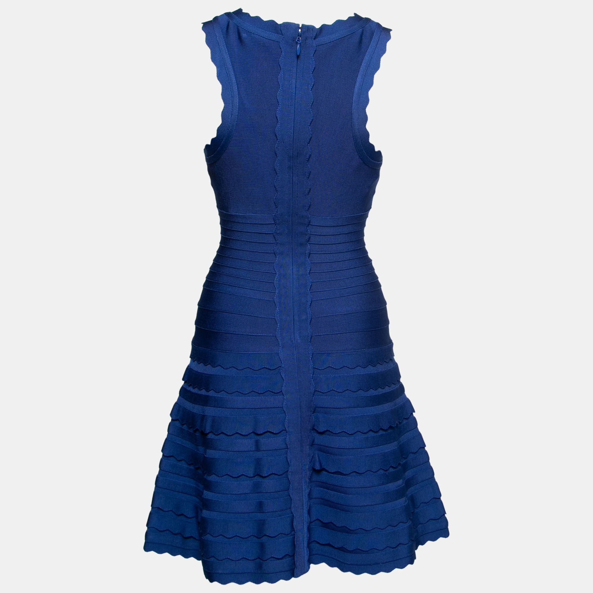 

Herve Leger Blue Bandage Jules Scalloped Sleeveless Dress