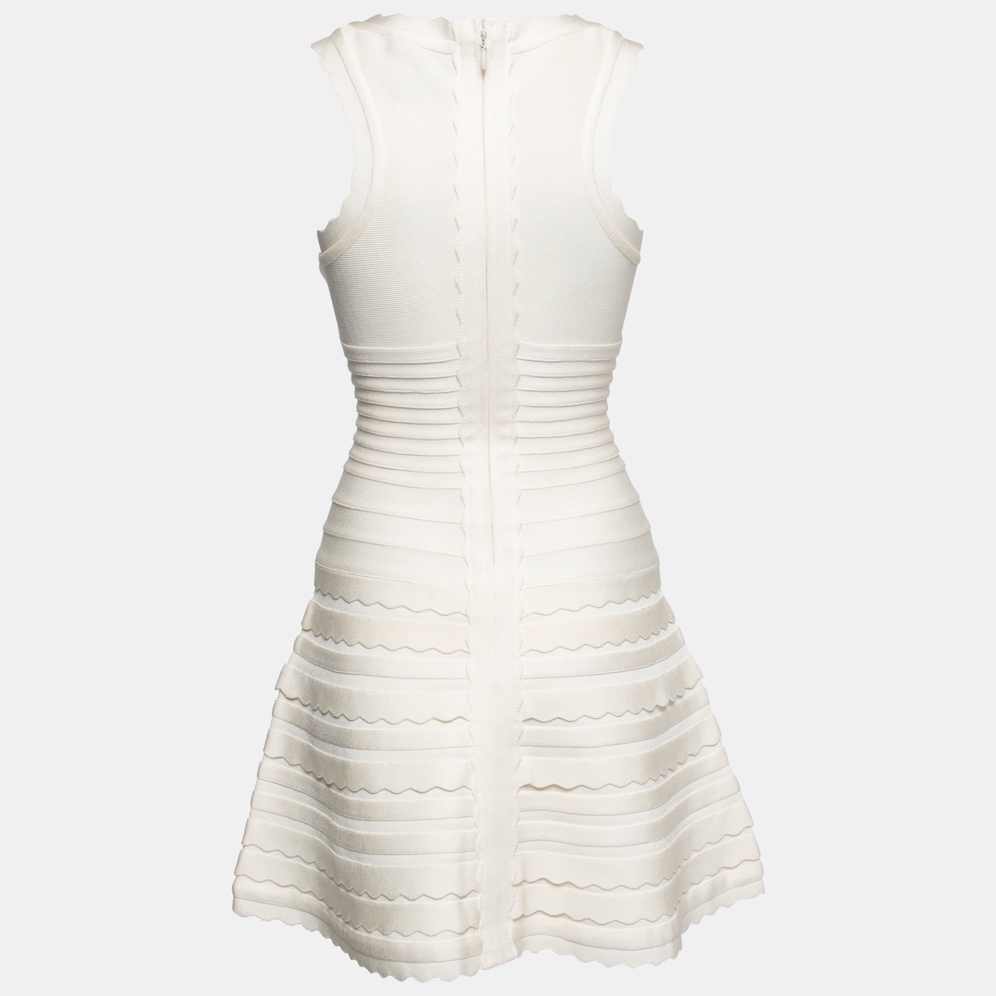 

Herve Leger Ivory Knit Scalloped Jules Dress, Cream