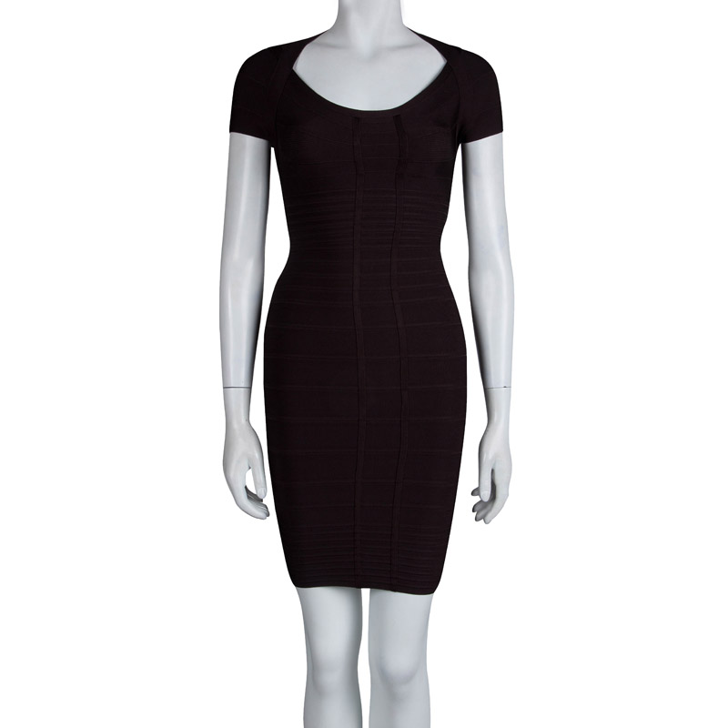 

Herve Leger Brown Cap Sleeve Bailey Bandage Dress