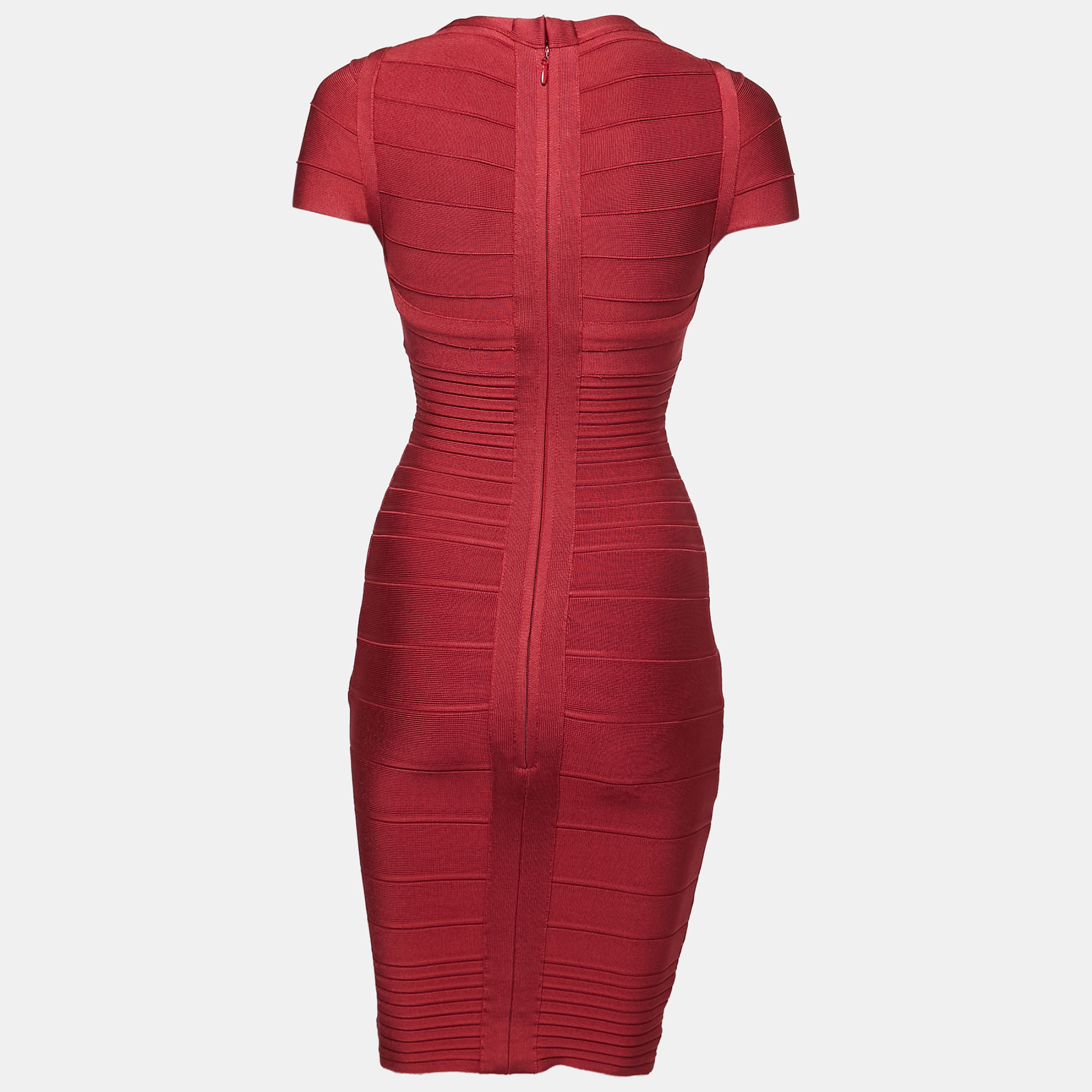 

Herve Leger Red Knit Cap Sleeve Bodycon Mini Dress