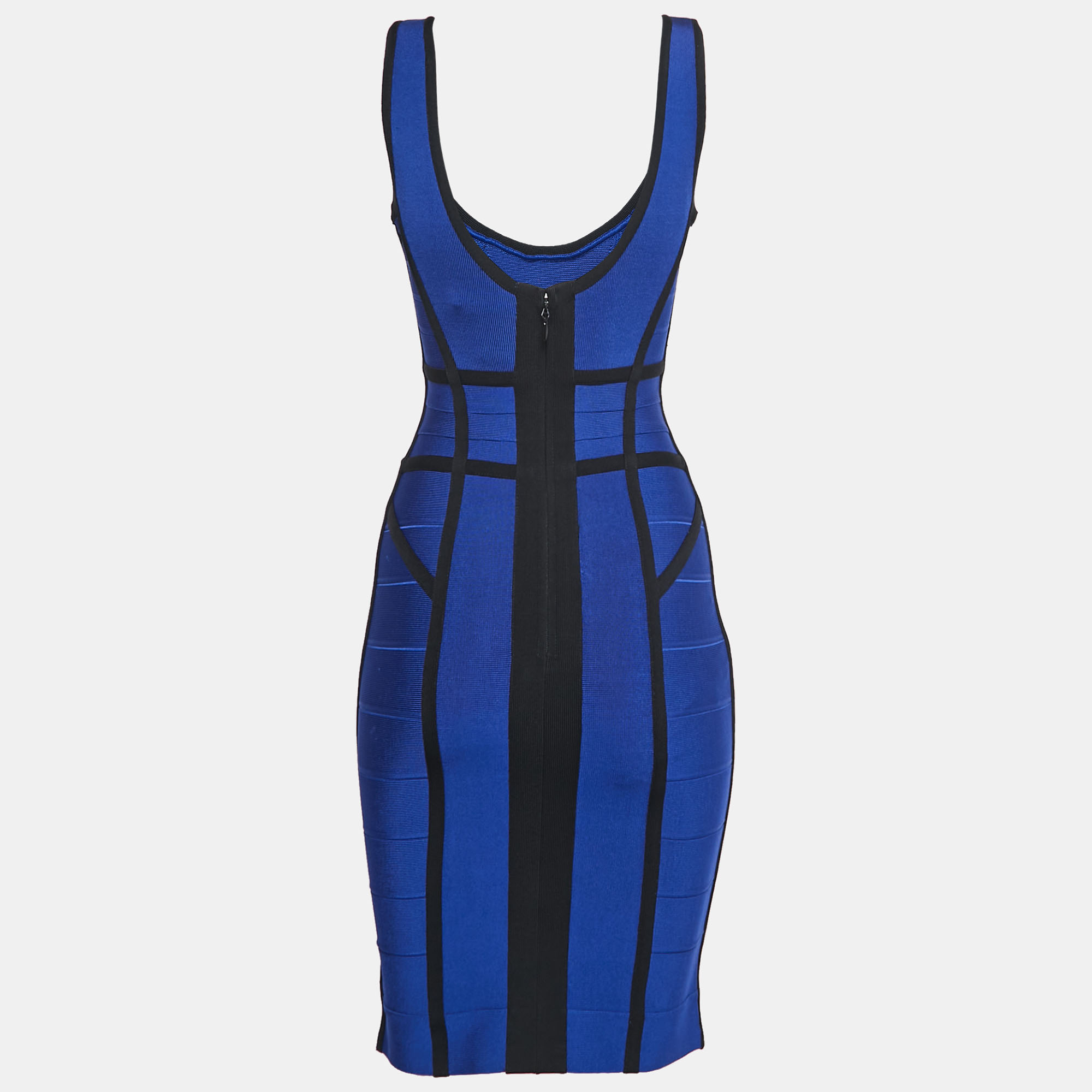 

Herve Leger Blue/Black Knit Sleeveless Bodycon Dress