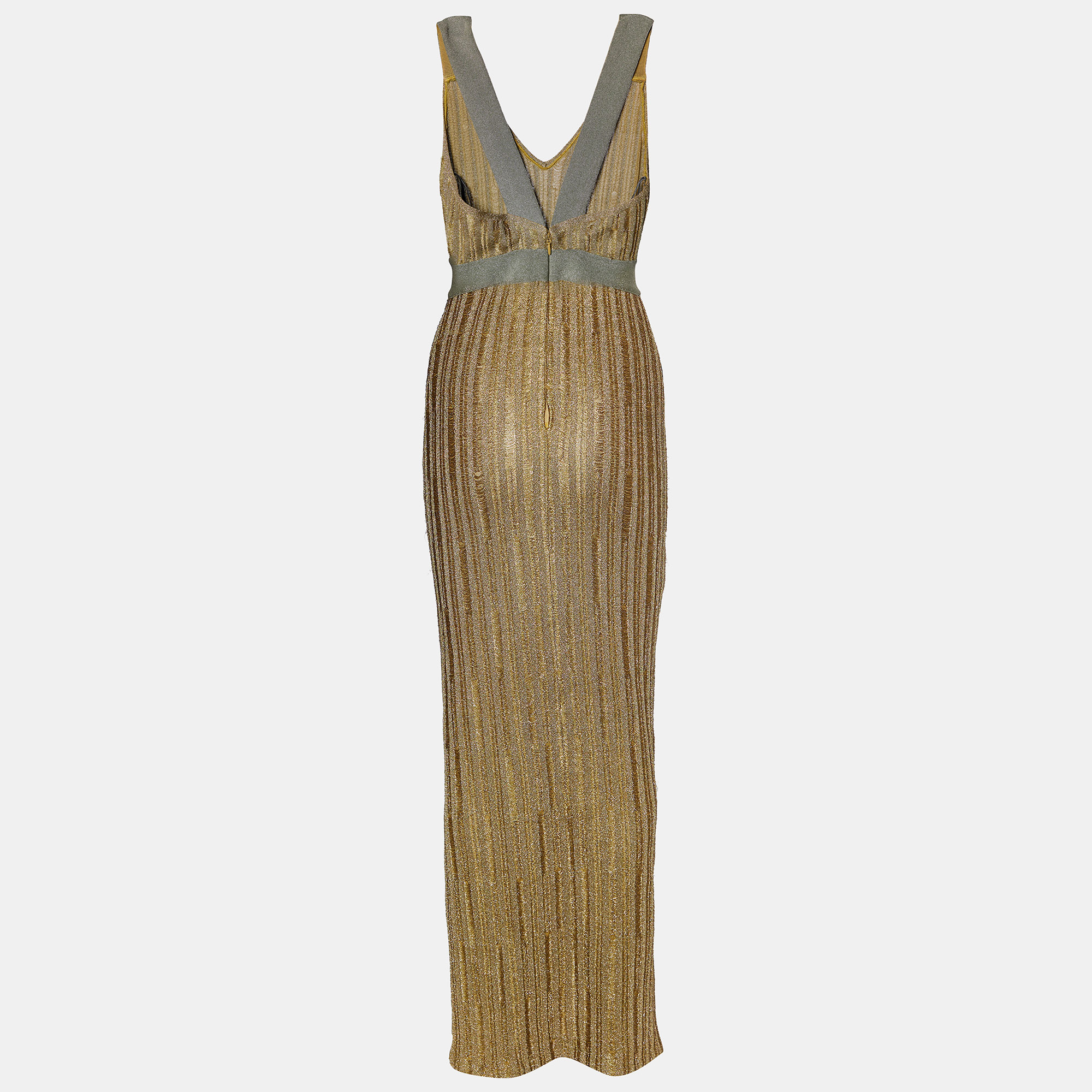 

Herve Leger Gold Textured Lurex Knit Sleeveless Gown