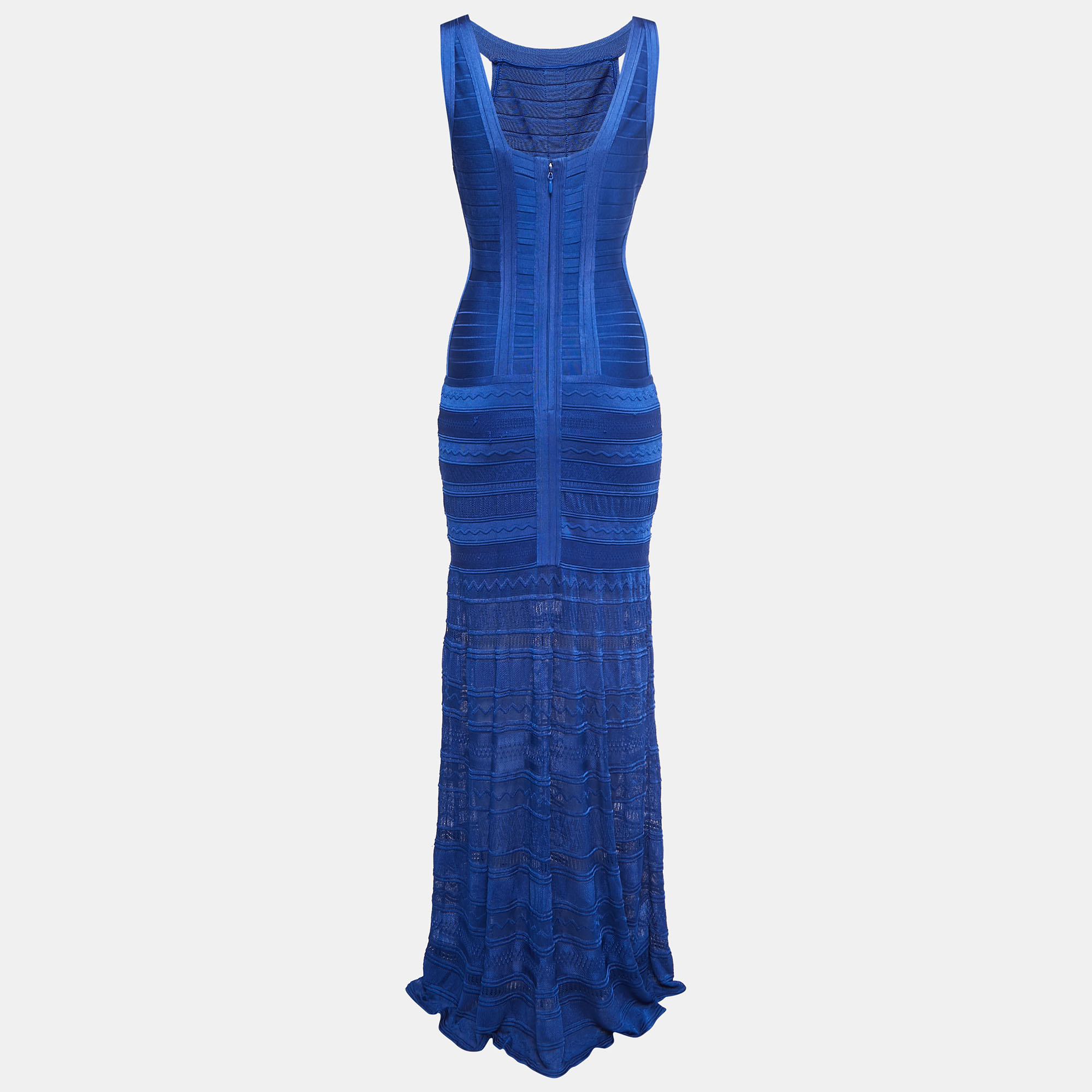 

Herve Leger By Max Azria Dark Blue Knit Sleeveless Fit & Flare Maxi Dress