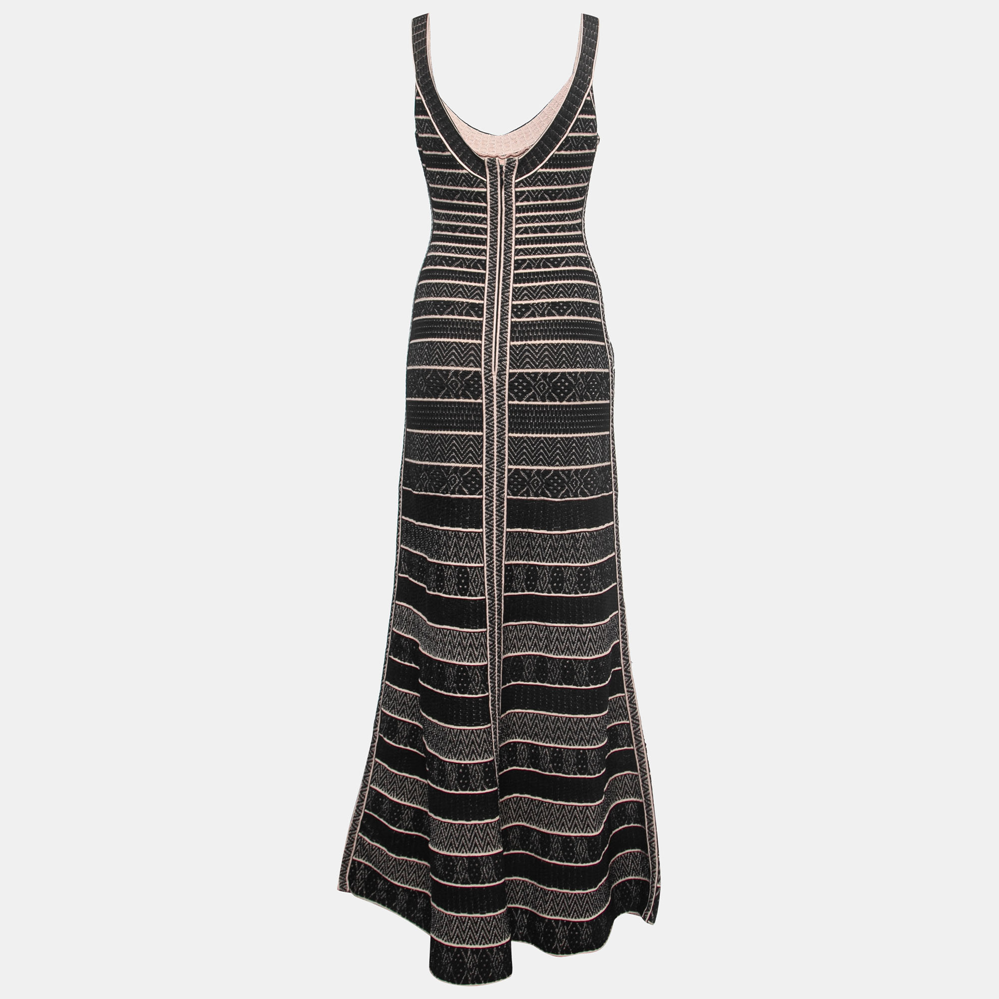 

Herve Leger Black Patterned Knit Sleeveless Fit & Flare Gown