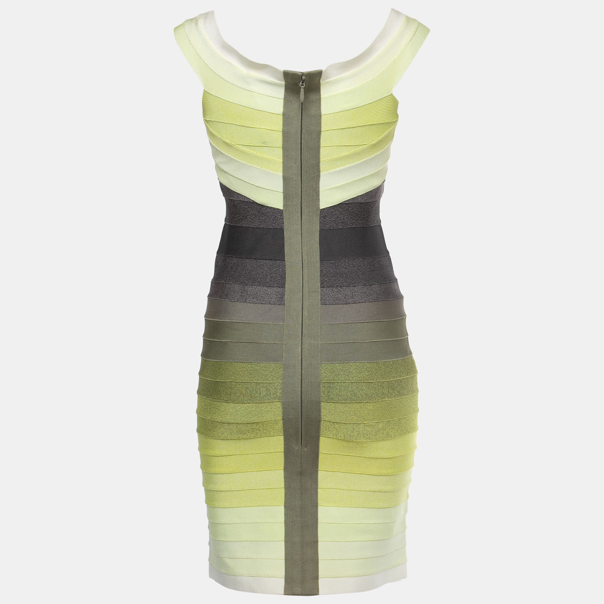 

Herve Leger Green/Grey Knit Off-Shoulder Mini Dress