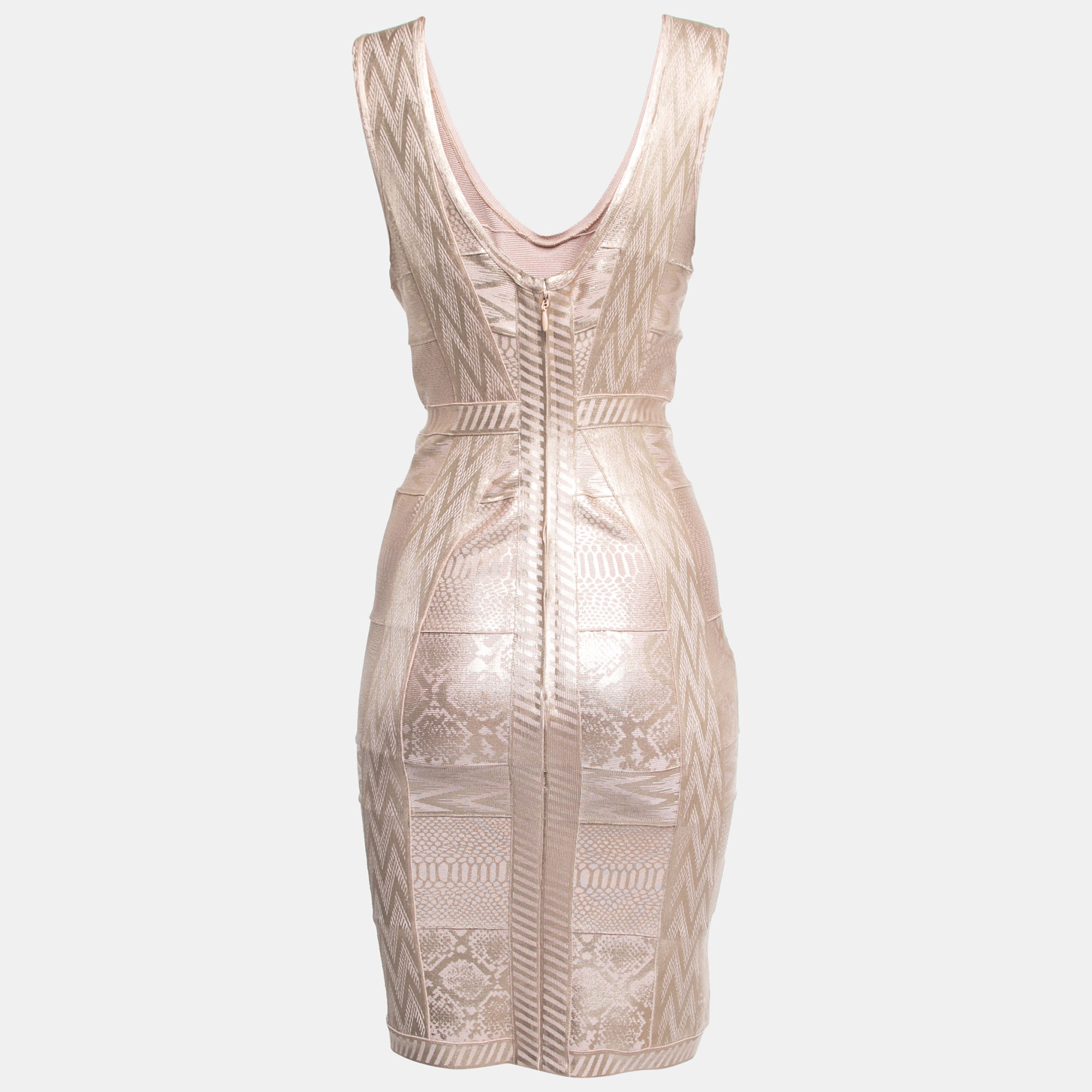 

Herve Leger Pink/Gold Bandage Knit Bodycon Dress