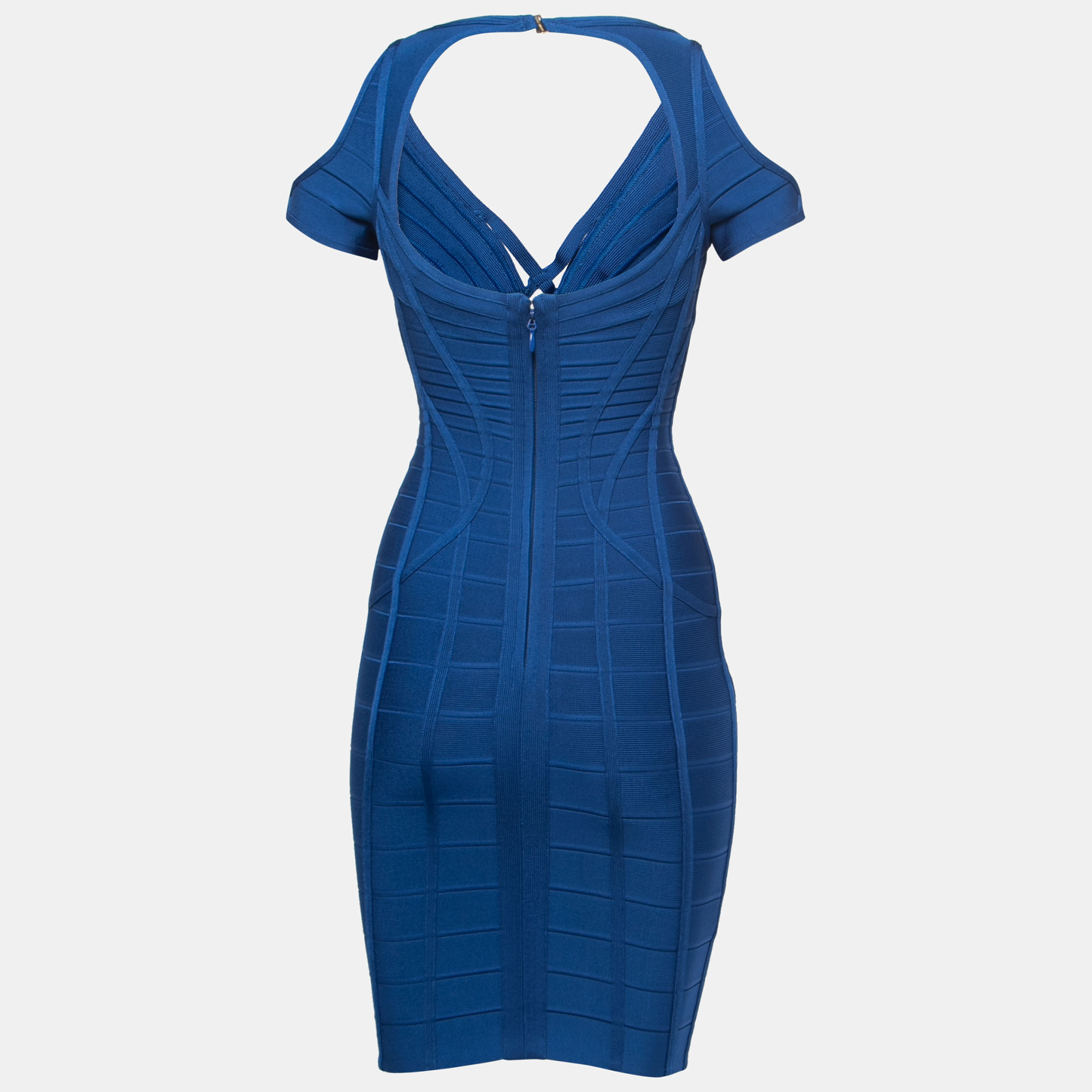 

Herve Leger Blue Bandage Knit Bodycon Mini Dress