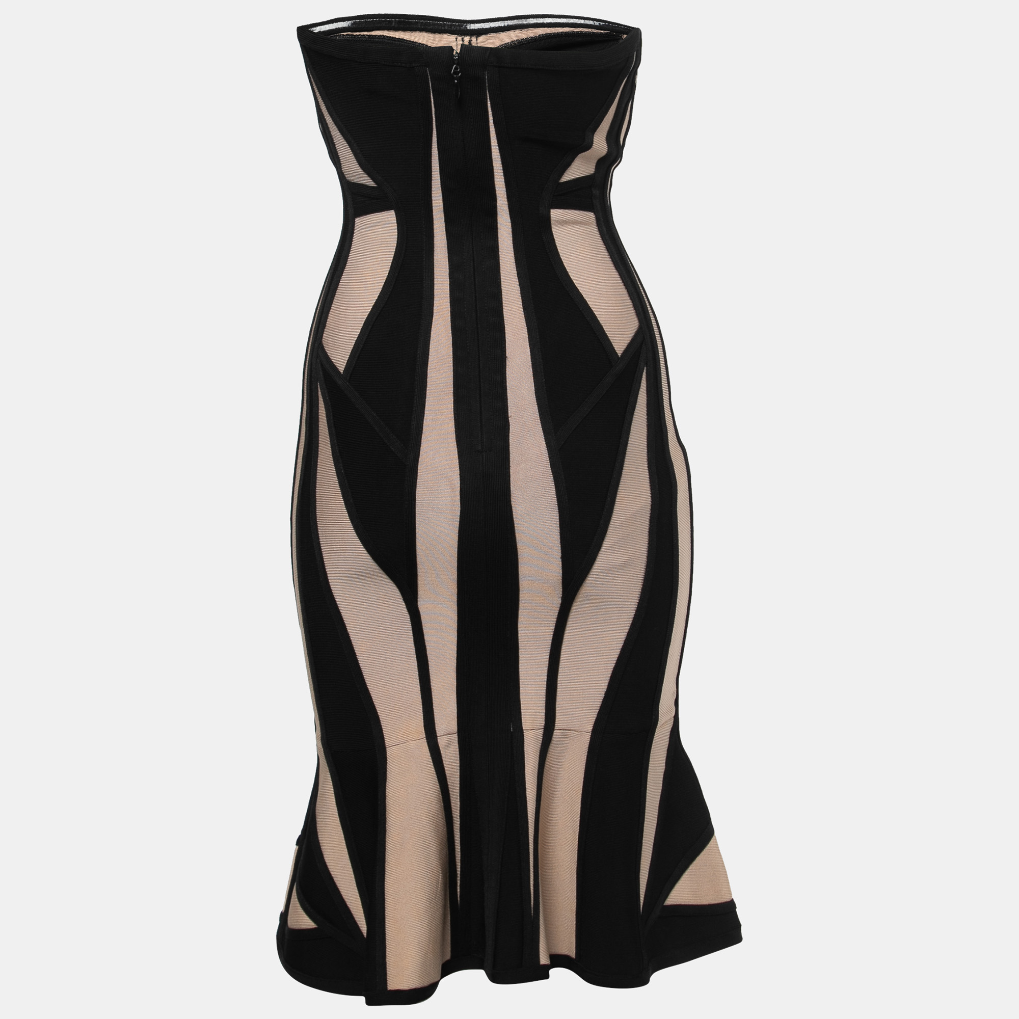 

Herve Leger Beige/Black Knit Strapless Bodycon Dress