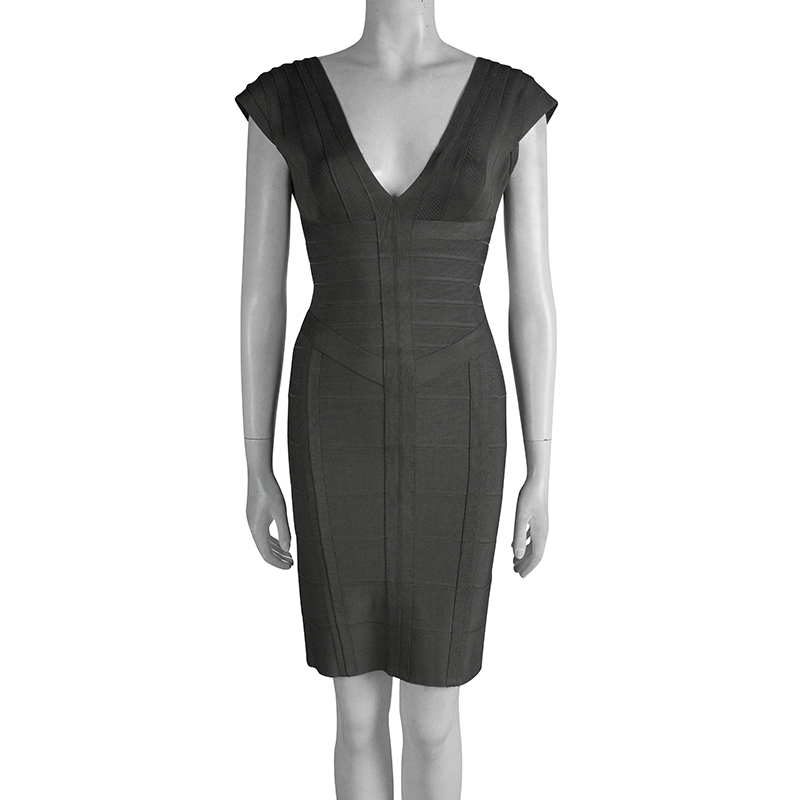 

Herve Leger Grey Shadow V-Neck Bandage Dress