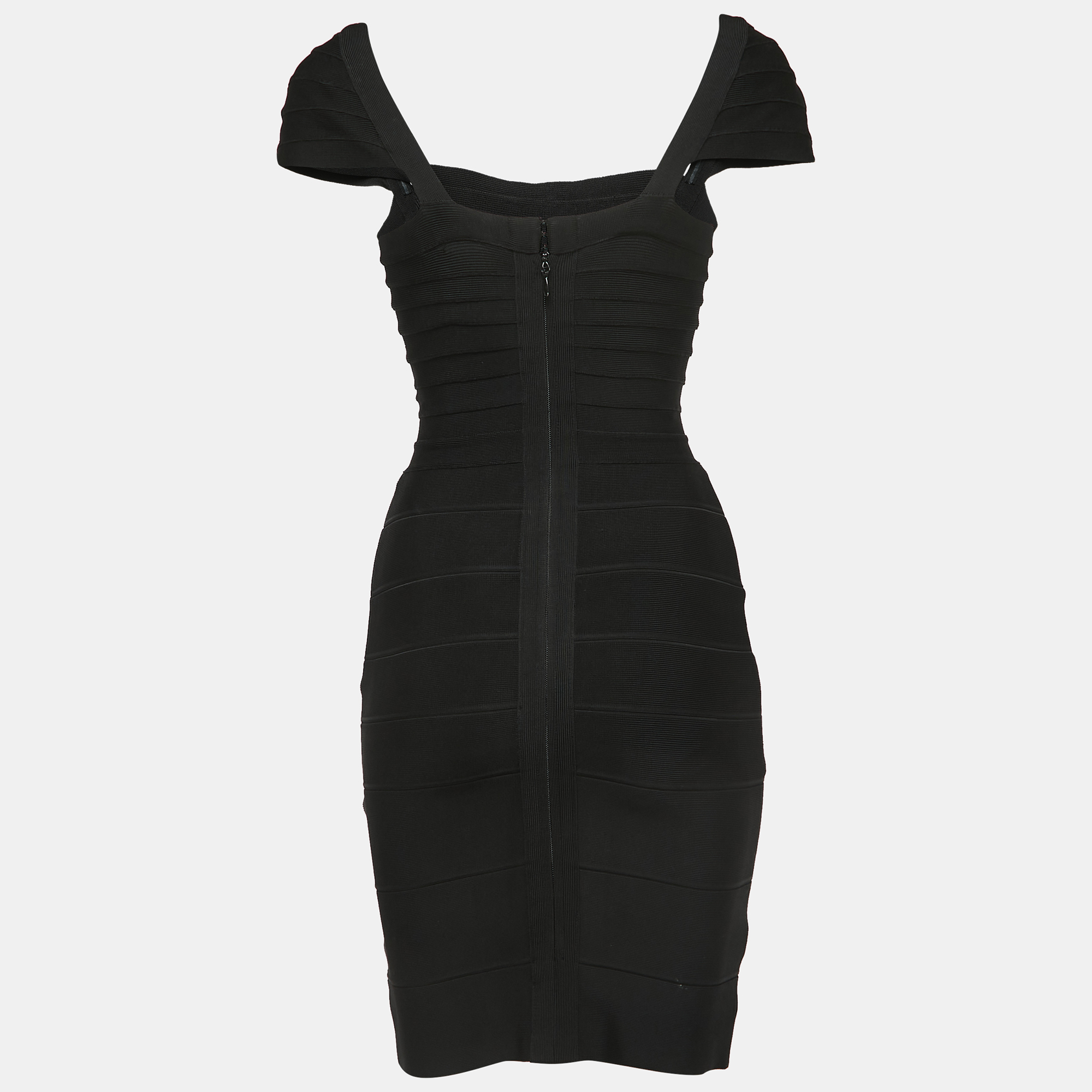 

Herve Leger Black Knit Cap Sleeve Mini Bandage Dress