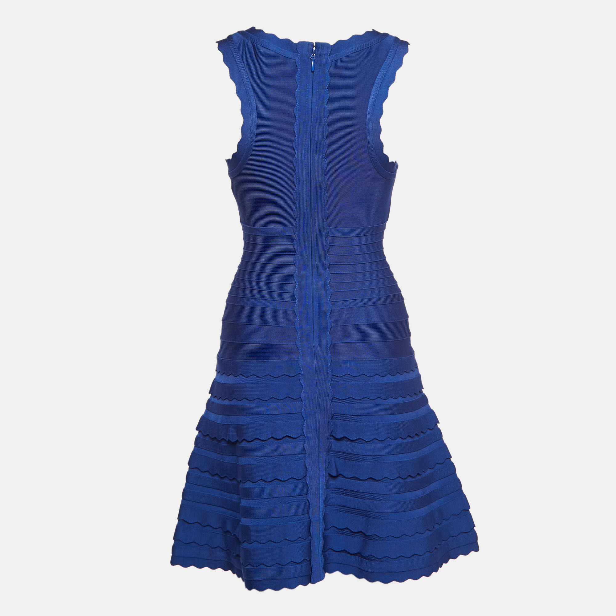 

Herve Leger Blue Bandage Knit Scalloped Mini Dress