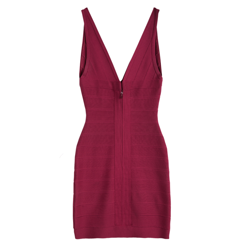 

Herve Leger Rouge Pink V-Neck Sleeveless Bandage Dress