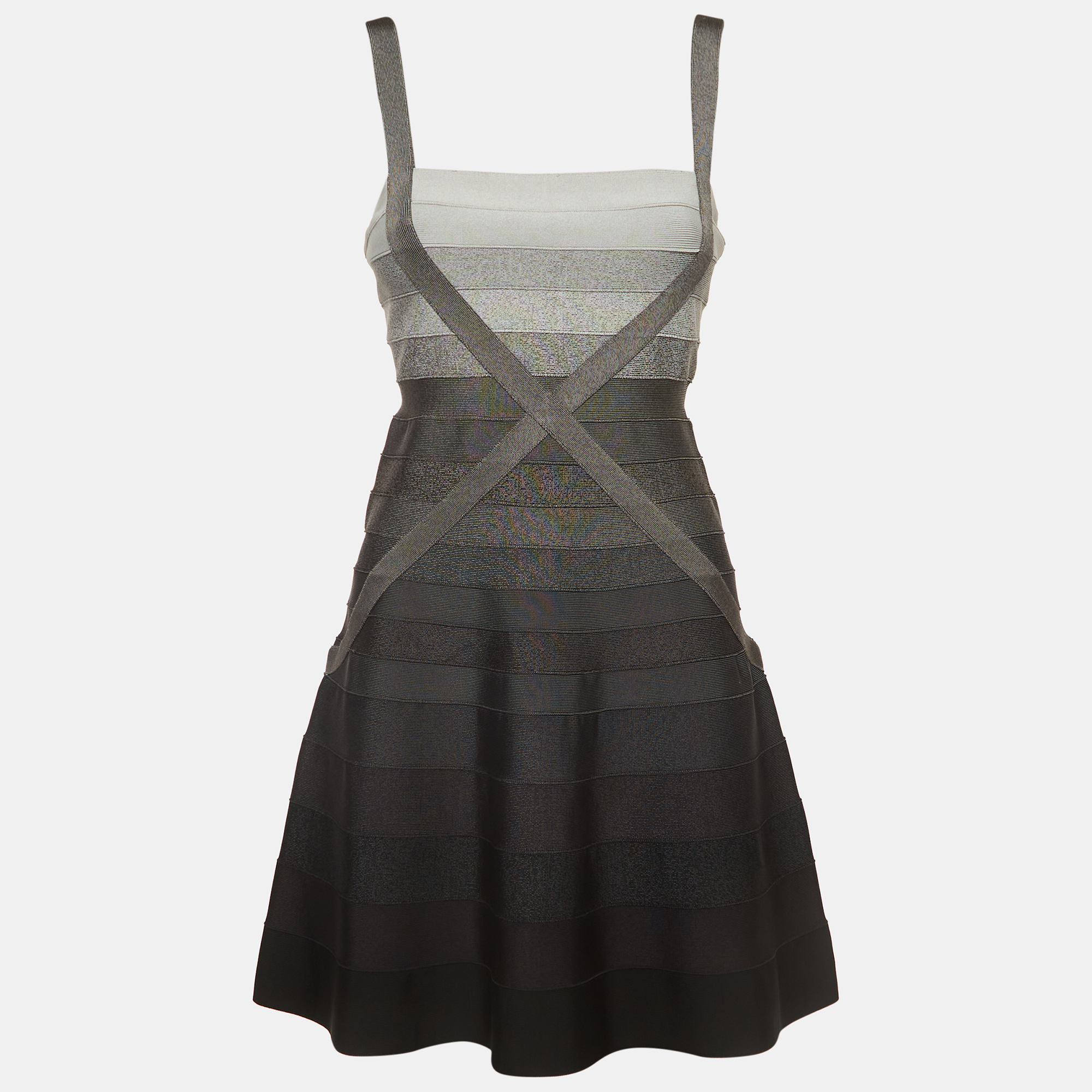 

Herve Leger Grey Knit Strappy Flared Mini Dress