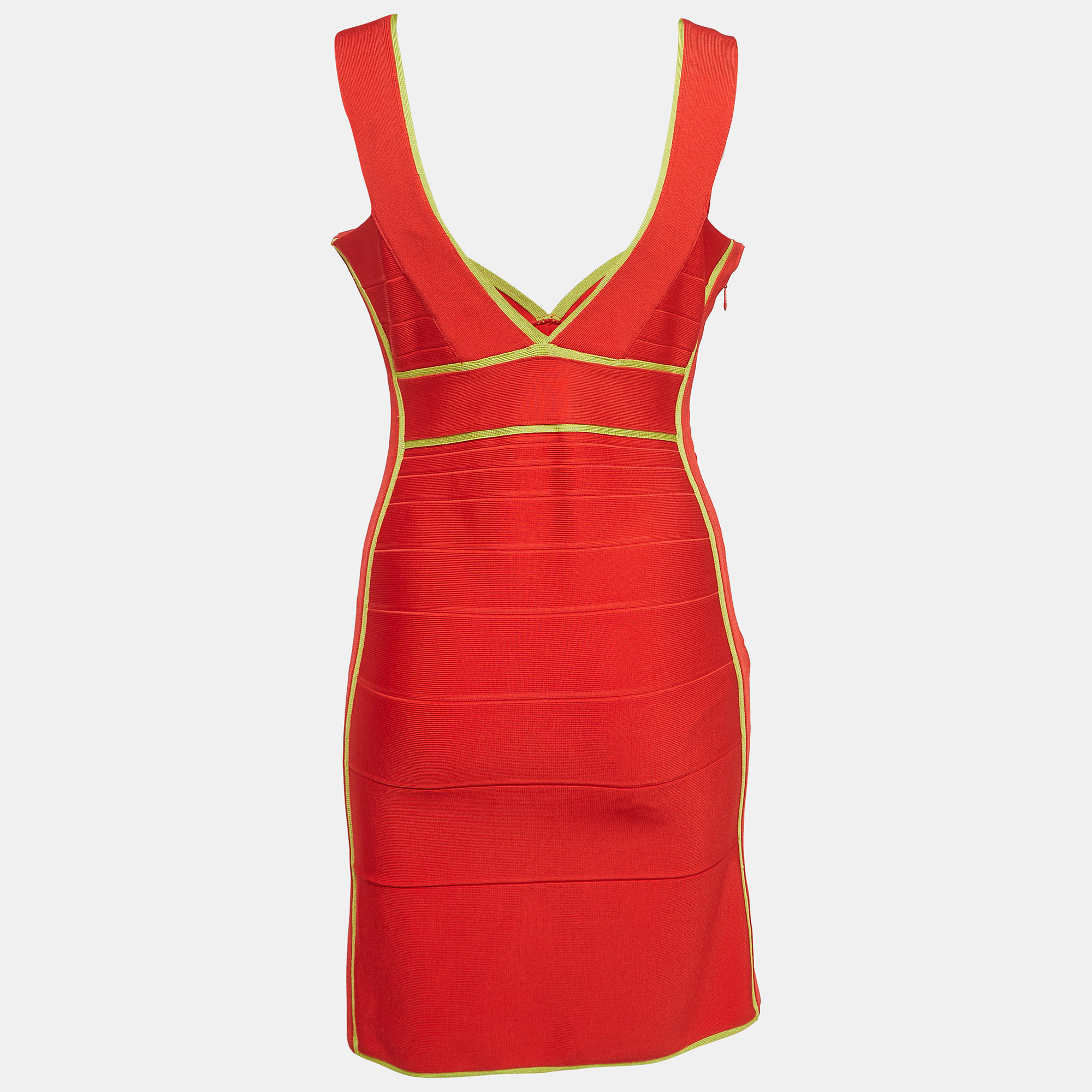 

Herve Leger Red Knit Contrast Detail Sleeveless Mini Bandage Dress