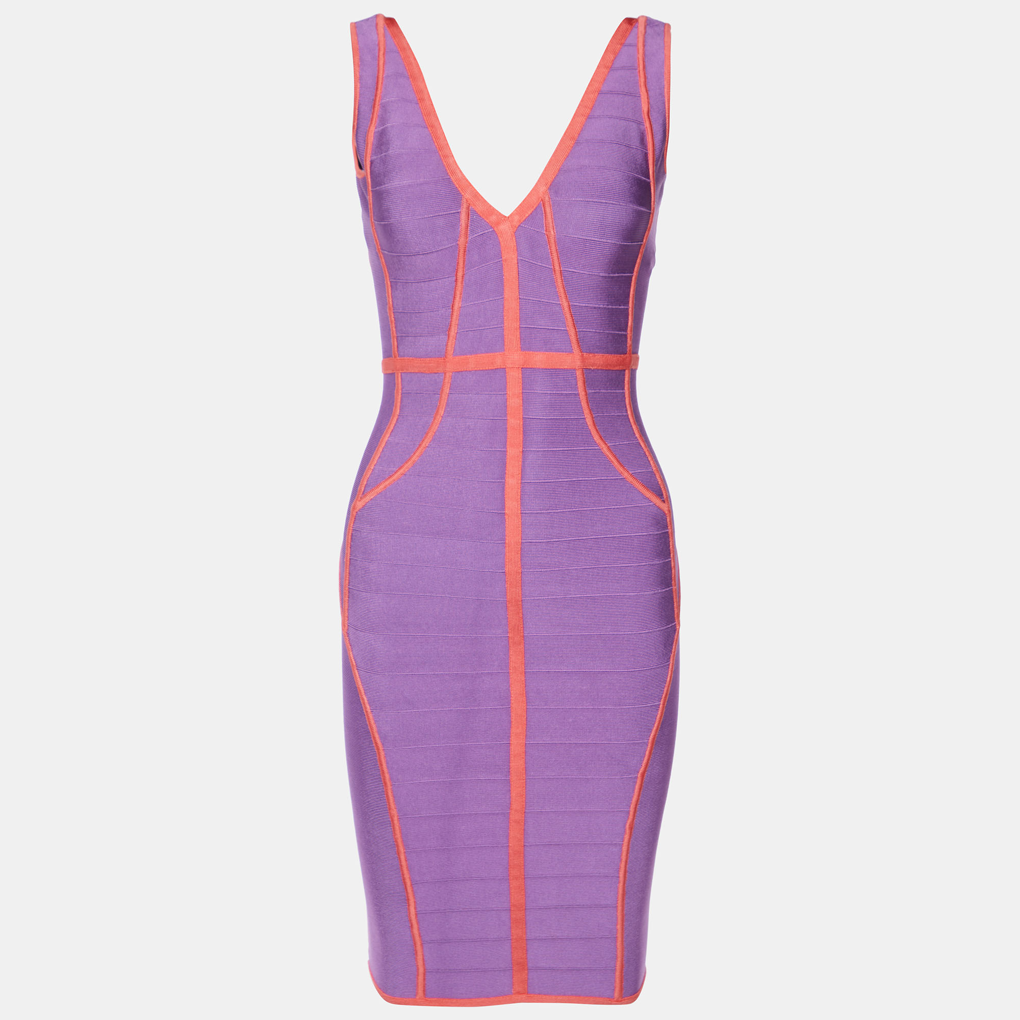

Herve Leger Violet/Coral Knit Sleeveless Bandage Dress XS, Purple