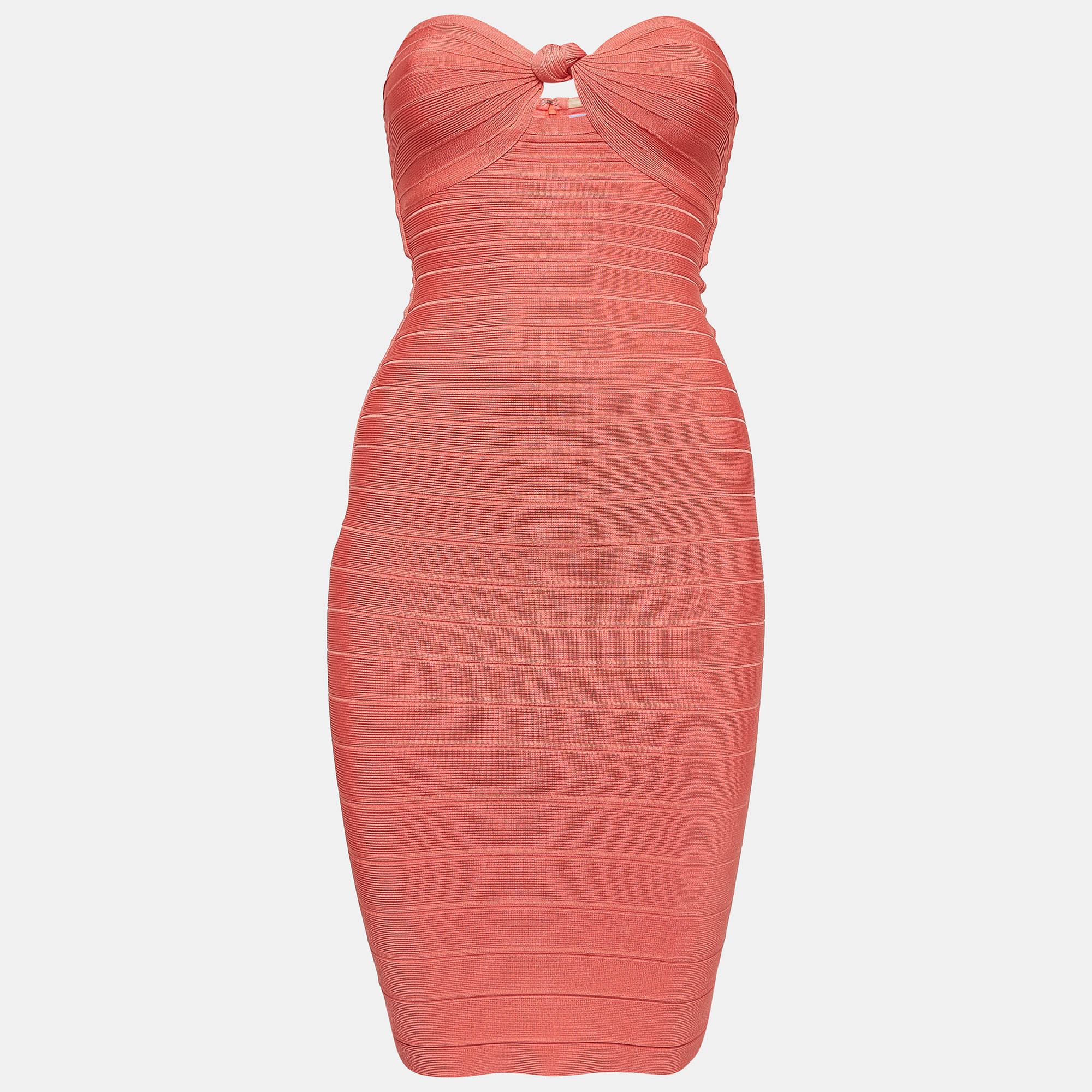 Coral Pink Bandage Knit Strapless Mini Dress
