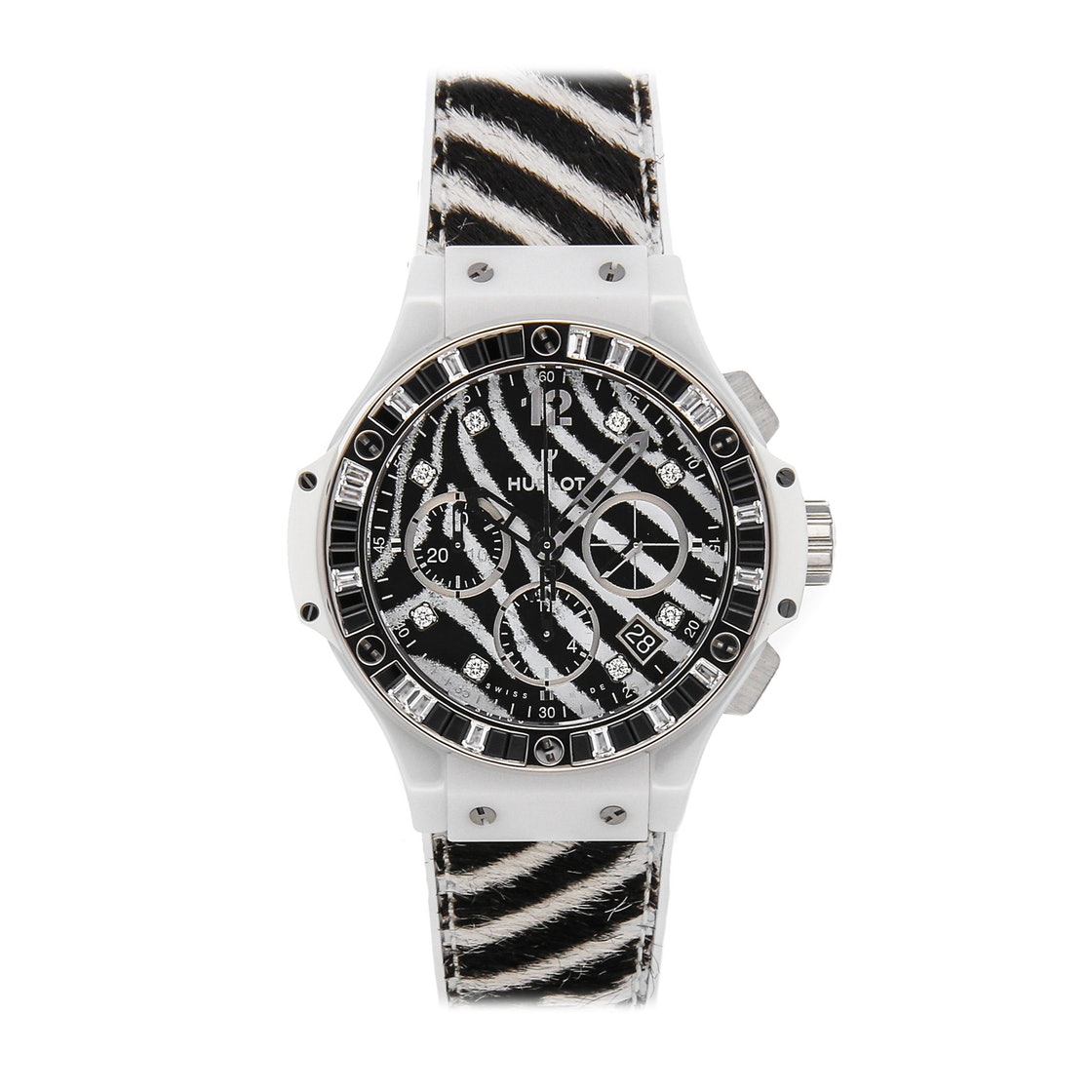 Pre-owned Hublot Black/white Diamonds Ceramic Big Bang Chronograph 341.hw.7517.vr.1975 Women's Wristwatch 41 Mm