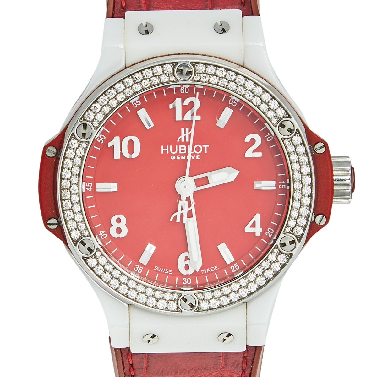 

Hublot Red Ceramic Stainless Steel Rubber Classic Big Bang Women's Wristwatch