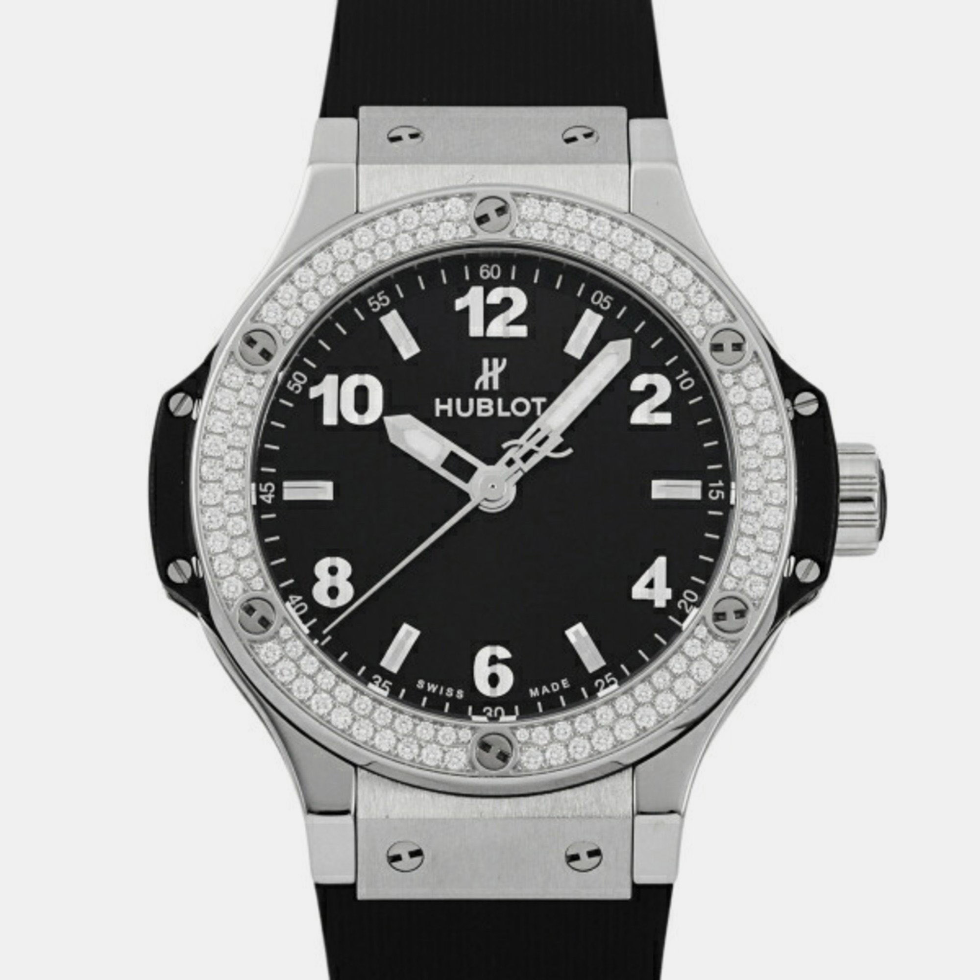 Pre-owned Hublot Black Diamond Stainless Steel Big Bang 361.sx.1270.rx.1104 Quartz Women's Wristwatch 38 Mm
