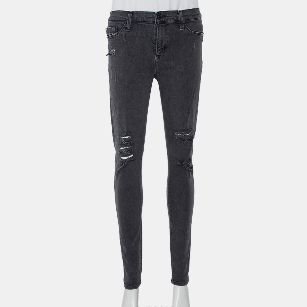 Pre-owned Hudson Dark Grey Denim Distressed Super Skinny Nico Jeans M