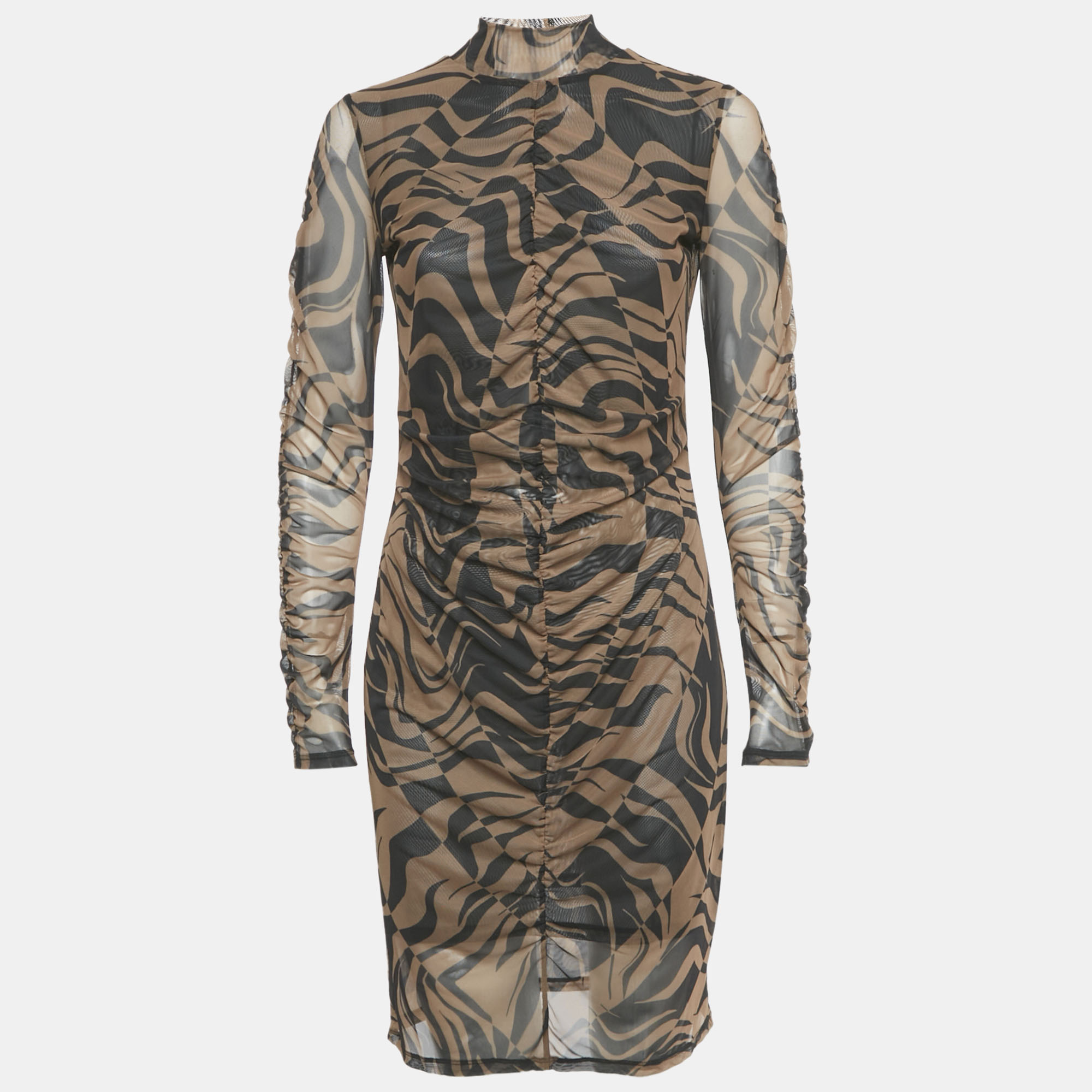 

Hugo Boss Brown Printed Stretch Mesh Ruche Short Dress L