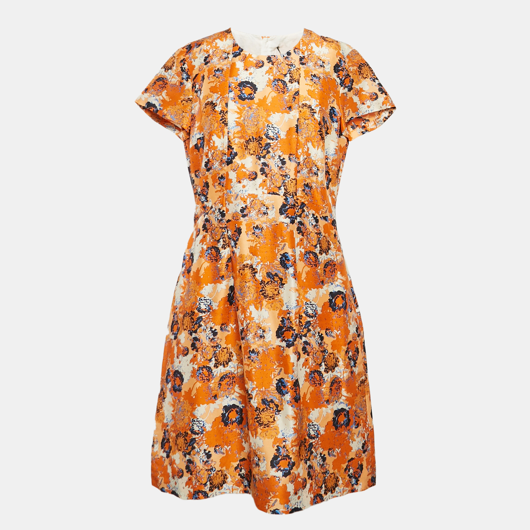 

Boss By Hugo Boss Orange Floral Print Silk Short Dress M