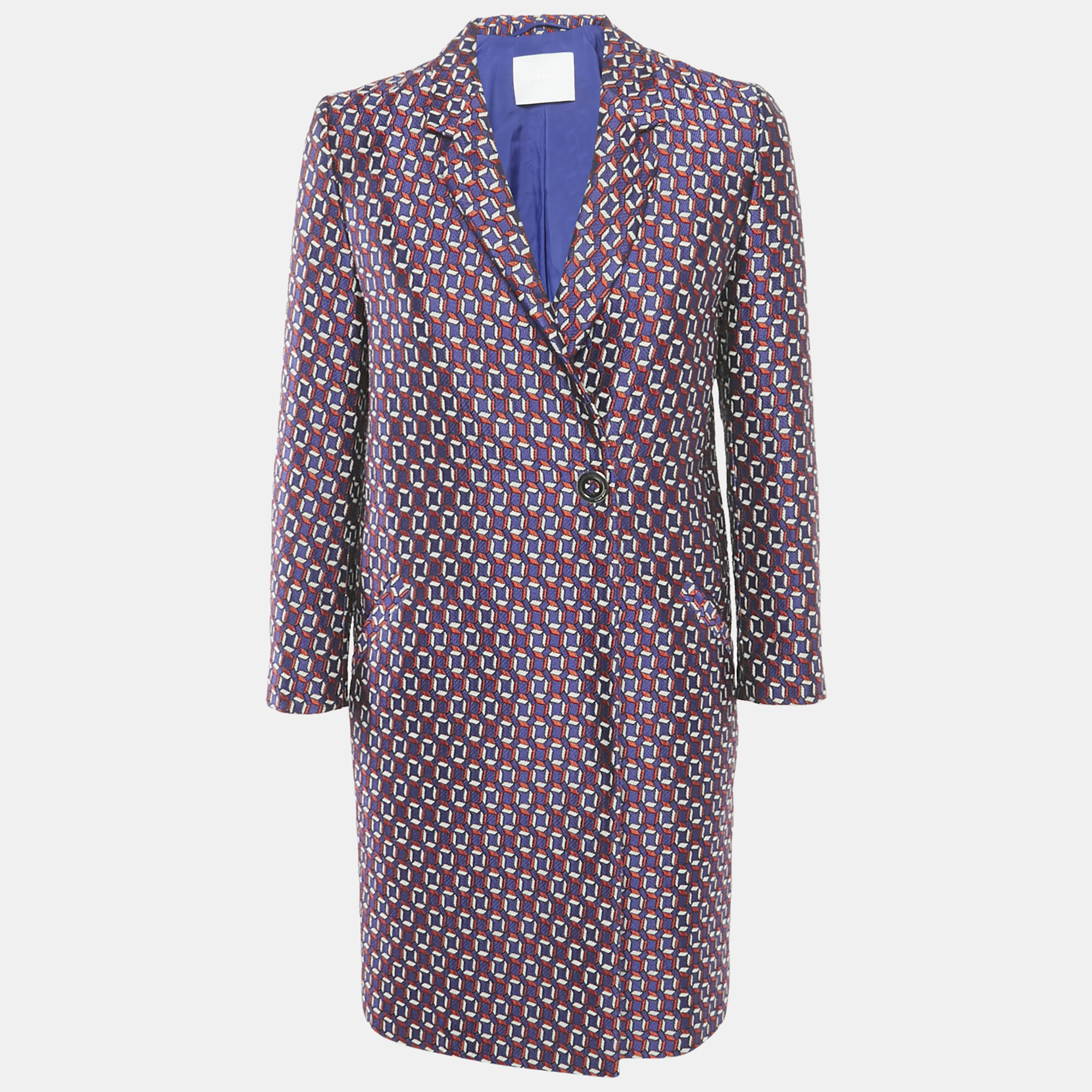 Pre-owned Hugo Boss Purple Jacquard Mid-length Coat S