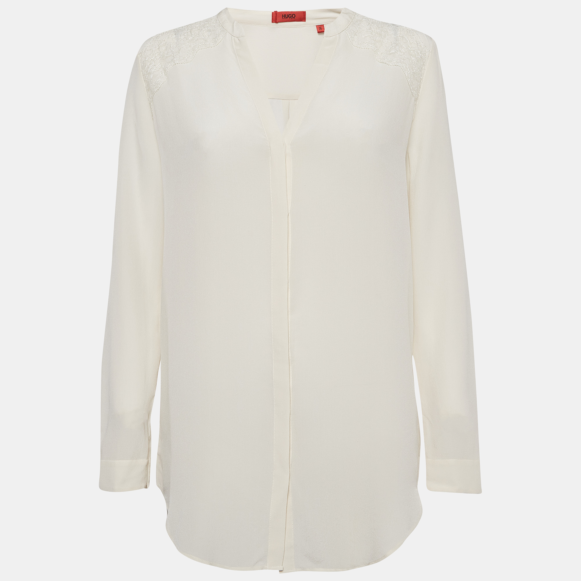 

Hugo Boss Off White Lace Trim Silk Long Sleeve Shirt