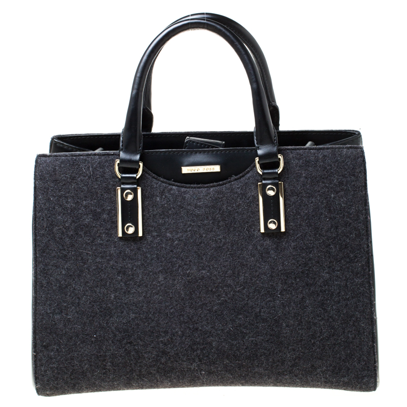 Hugo Boss Black Wool and Leather Tote