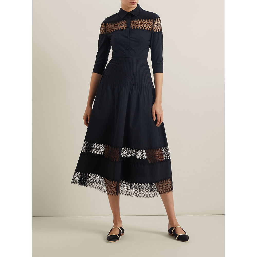 

HUISHAN ZHANG Black Emma Lace Panel Cotton Dress Size UK 16, Navy blue