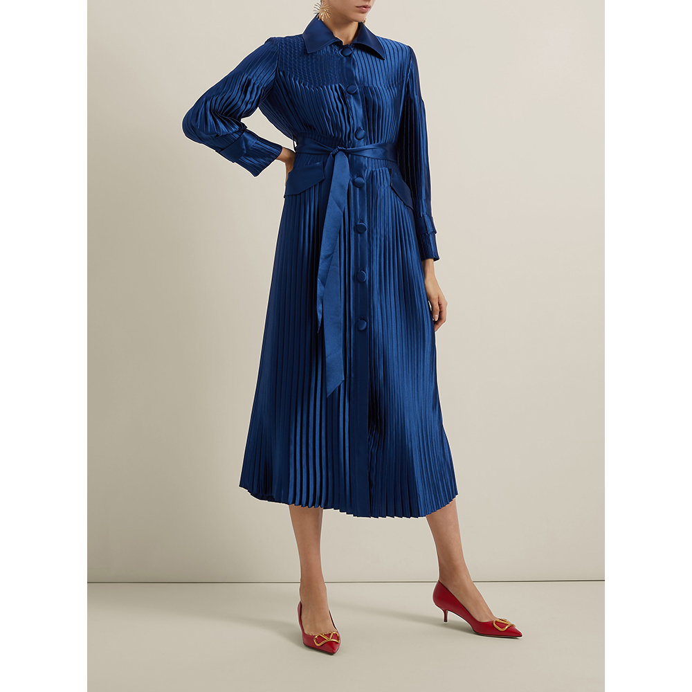 

HUISHAN ZHANG Blue Anise Pleated Silk-Satin Dress Size UK 10