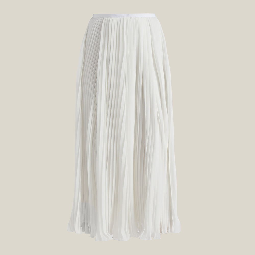 white pleated wide leg trousers