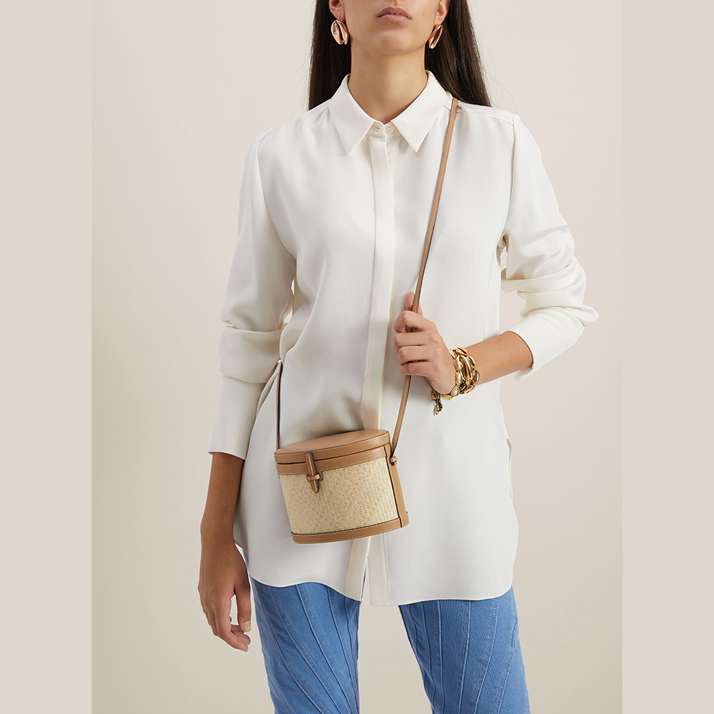 

HUNTING SEASON Brown Raffia and Leather Trunk Bag