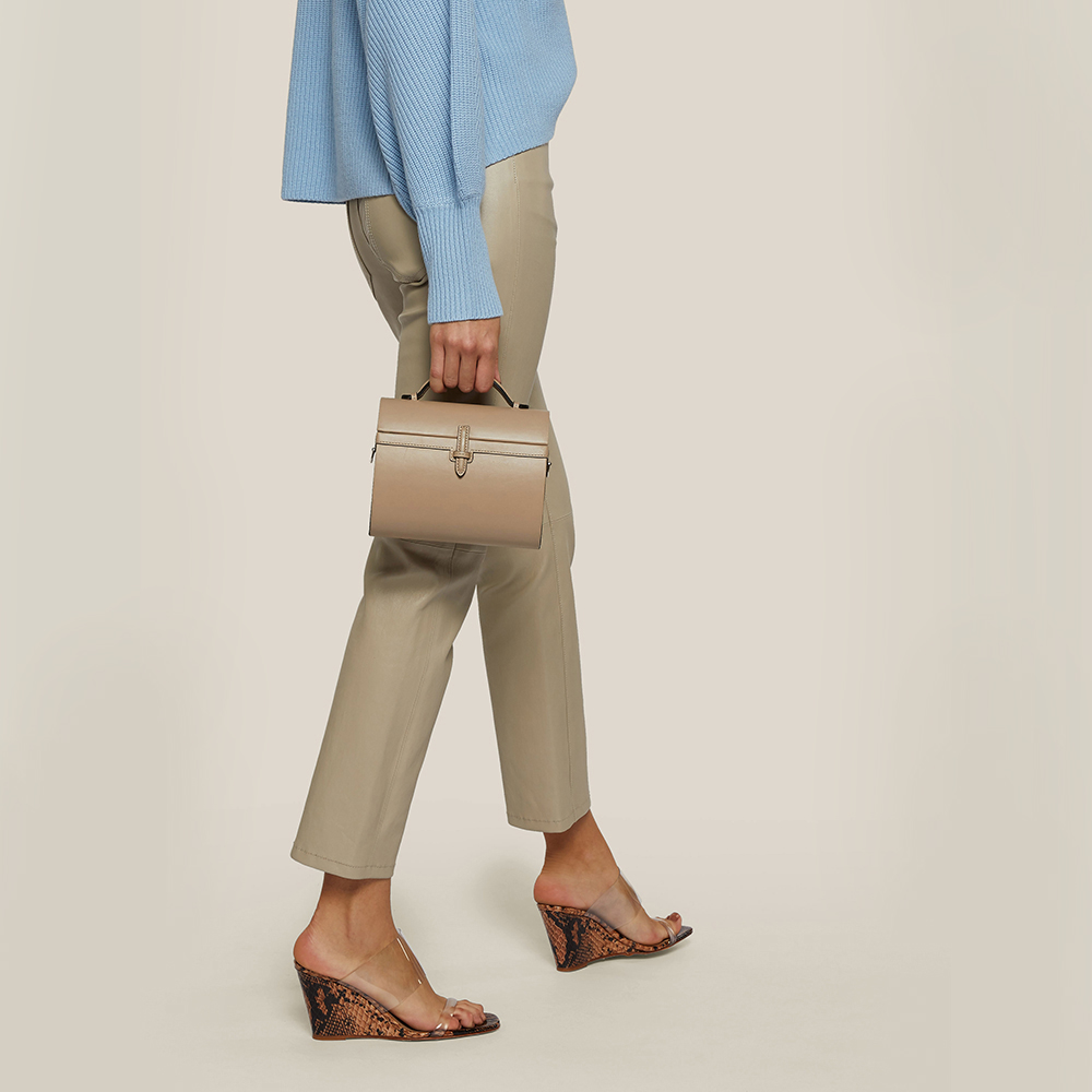 

HUNTING SEASON Cream Gigi Top Handle Leather Trunk Bag
