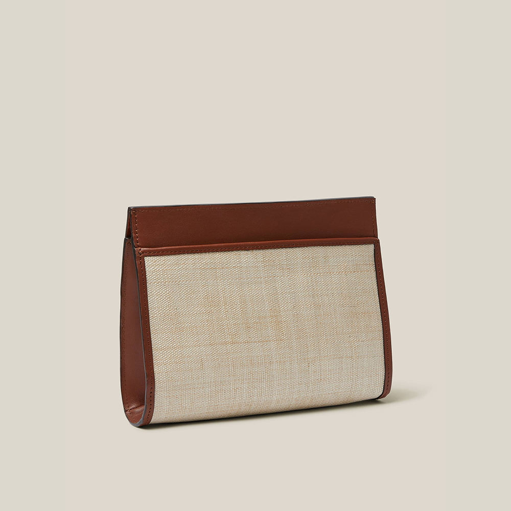 

HUNTING SEASON Neutral Leather and Woven Clutch, Brown