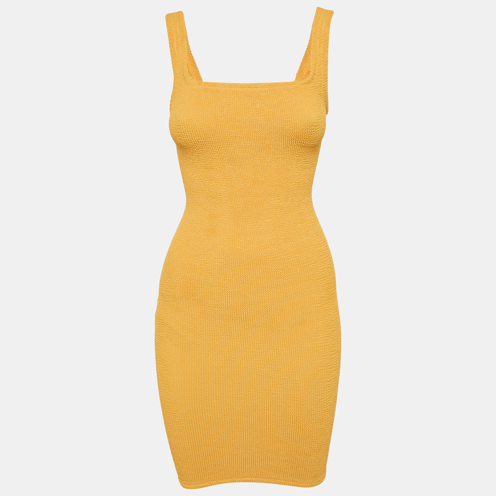 

Hunza G Yellow Textured Knit Bodycon Dress S