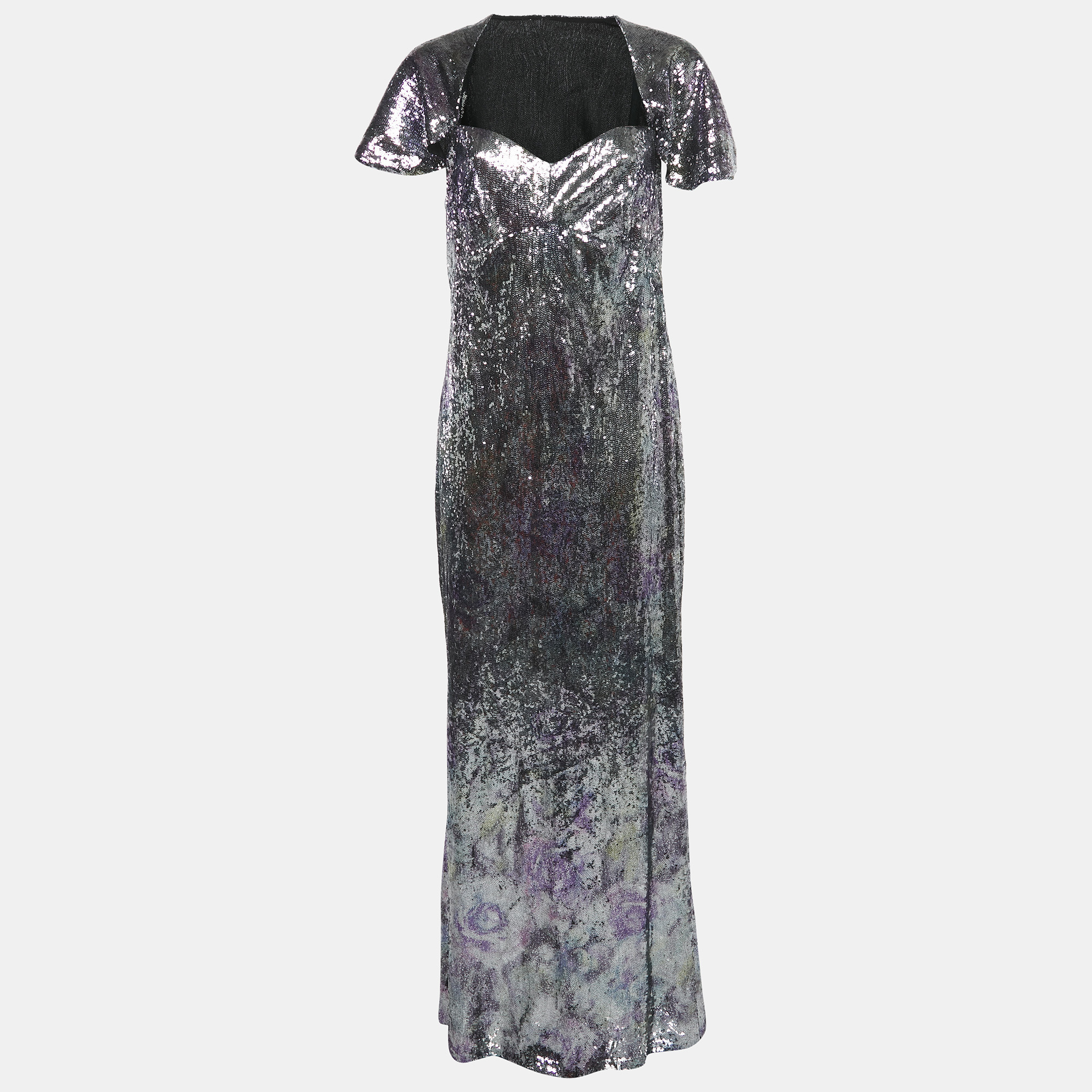 

INGIE Paris Purple/Silver Sequin Sweetheart Neck Gown M