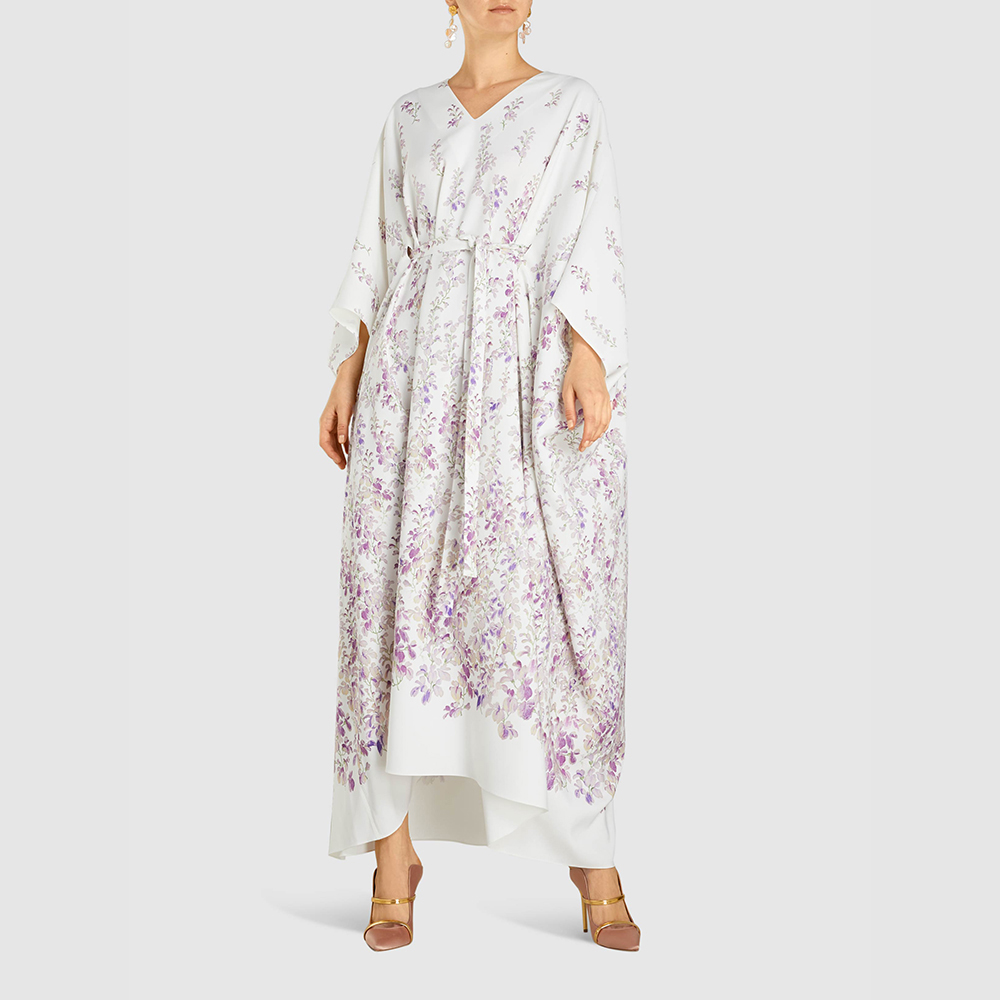 

INGIE Paris White Floral Print Belted Kaftan Size