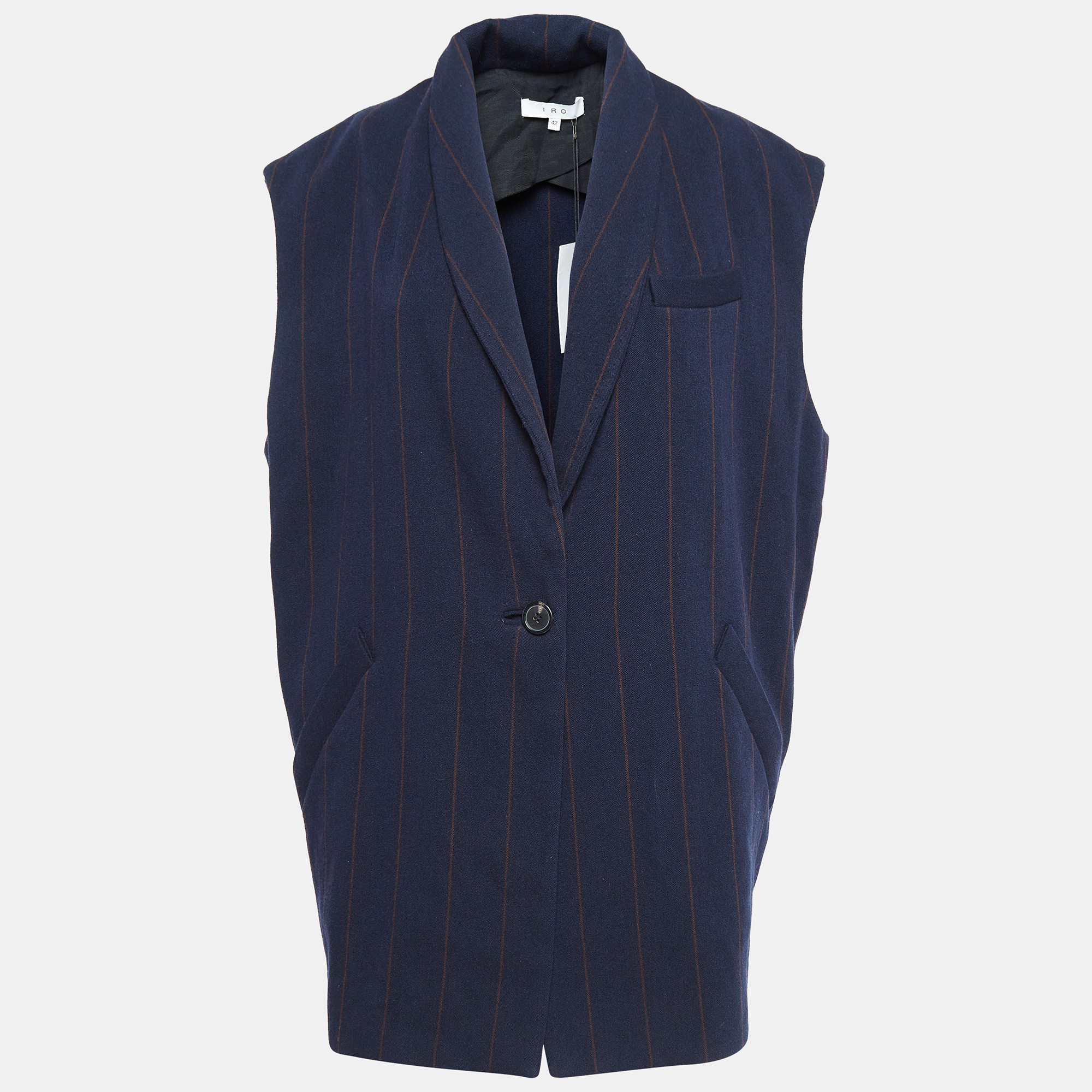 

IRO Navy Blue Pinstripe Wool Blend Oversized Vest L