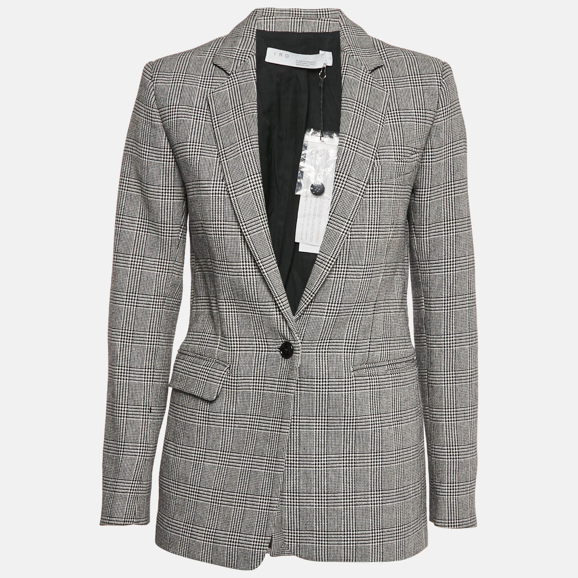 

IRO Black/White Glen Checks Cotton Blend Single Breasted Blazer S